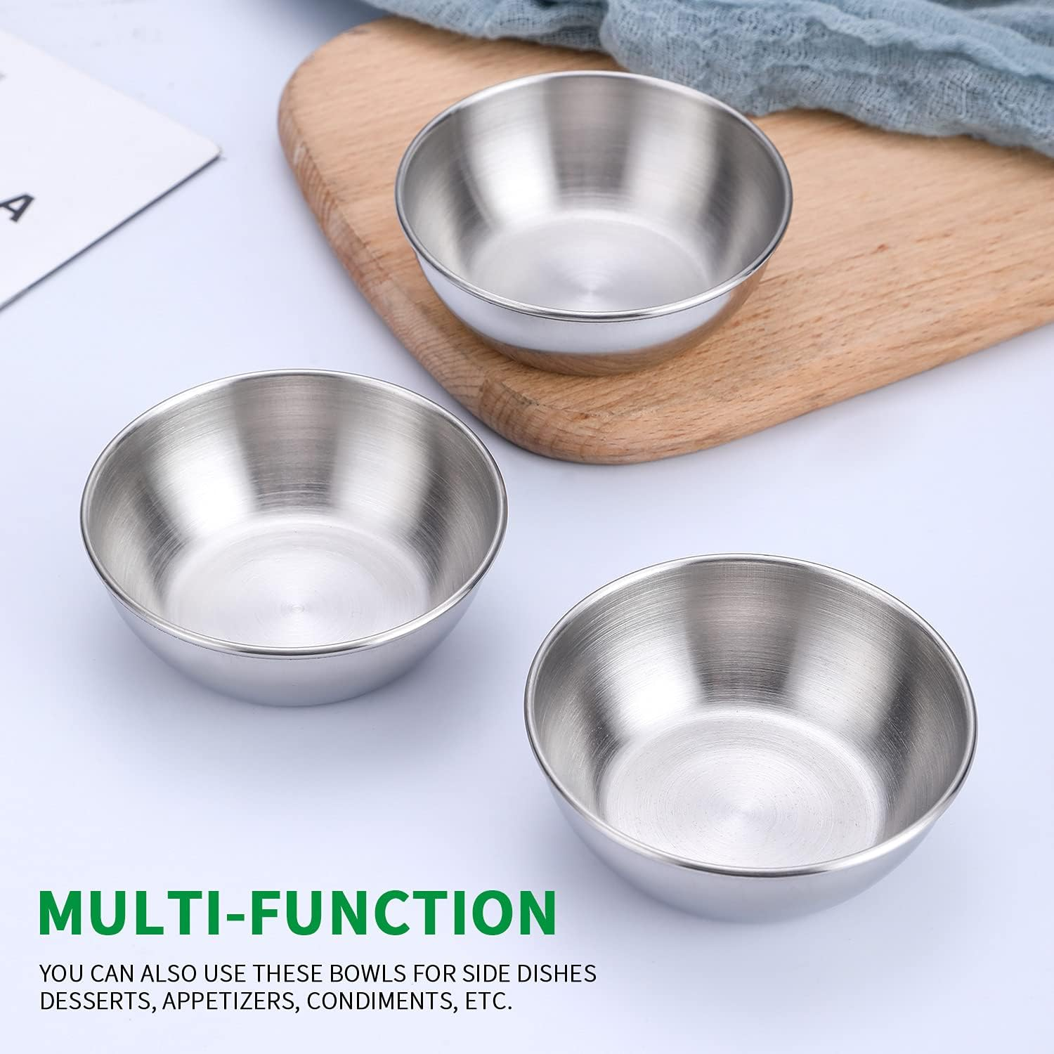 12Pcs Sauce Dishes 3.2 Inch Stainless Steel round Seasoning Dishes Bowls Condiment Cups Sushi Dipping Small Dish Bowl Saucers Mini Appetizer Plates Silver Color - Silver Sauce Dishes image number 6