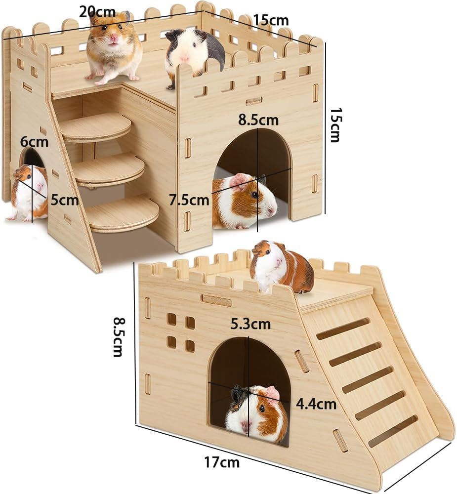 2 Pack Guinea Pig House,Mini Wooden Hamster Houses,Hamster Hideout House,Small Guinea Pigs Hideaway,Pet Sleeping Nest, for Hamsters and Chinchilla,Hamster and Small Pet image number 4