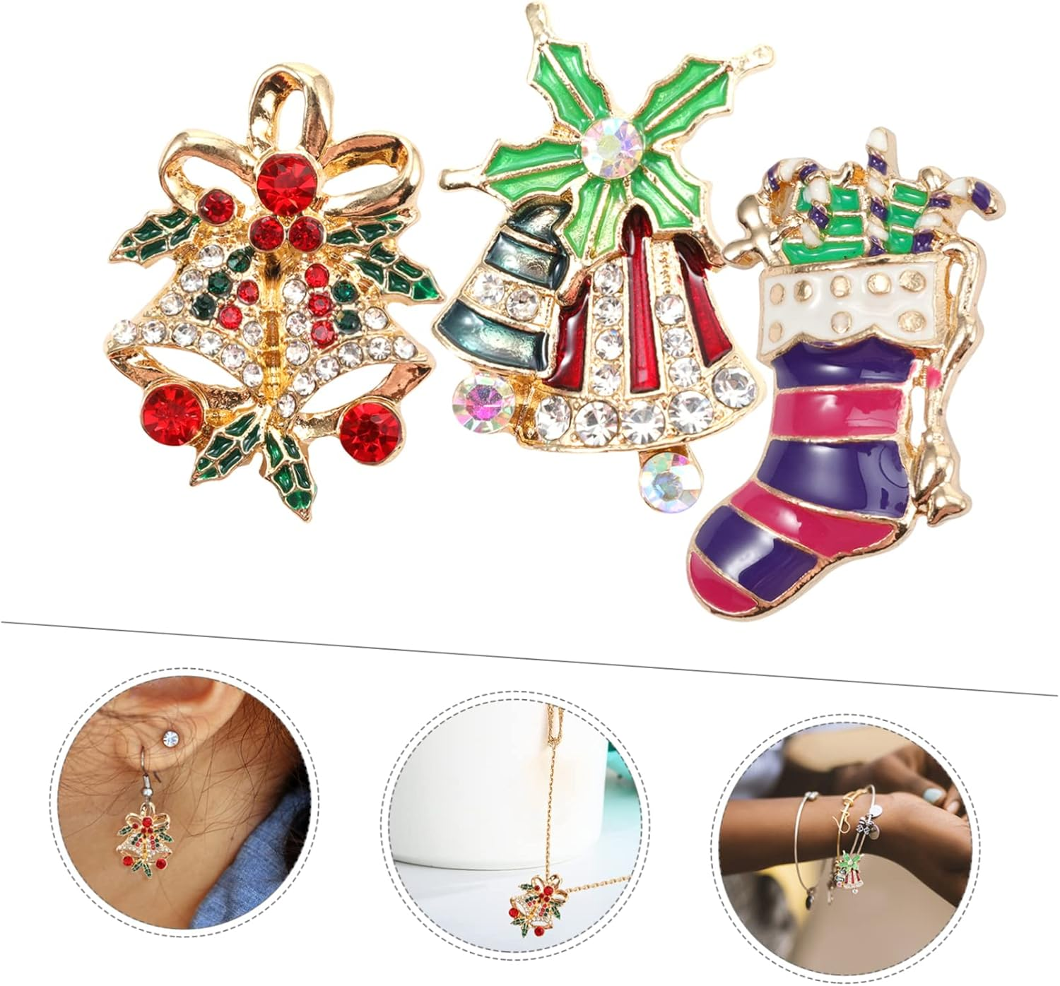 NOLITOY 12Pcs Mixed Christmas Rhinestone Snap Buttons Alloy Jewelry Charms for DIY Bracelet Necklace Christmas Craft Supplies Random Style image number 5