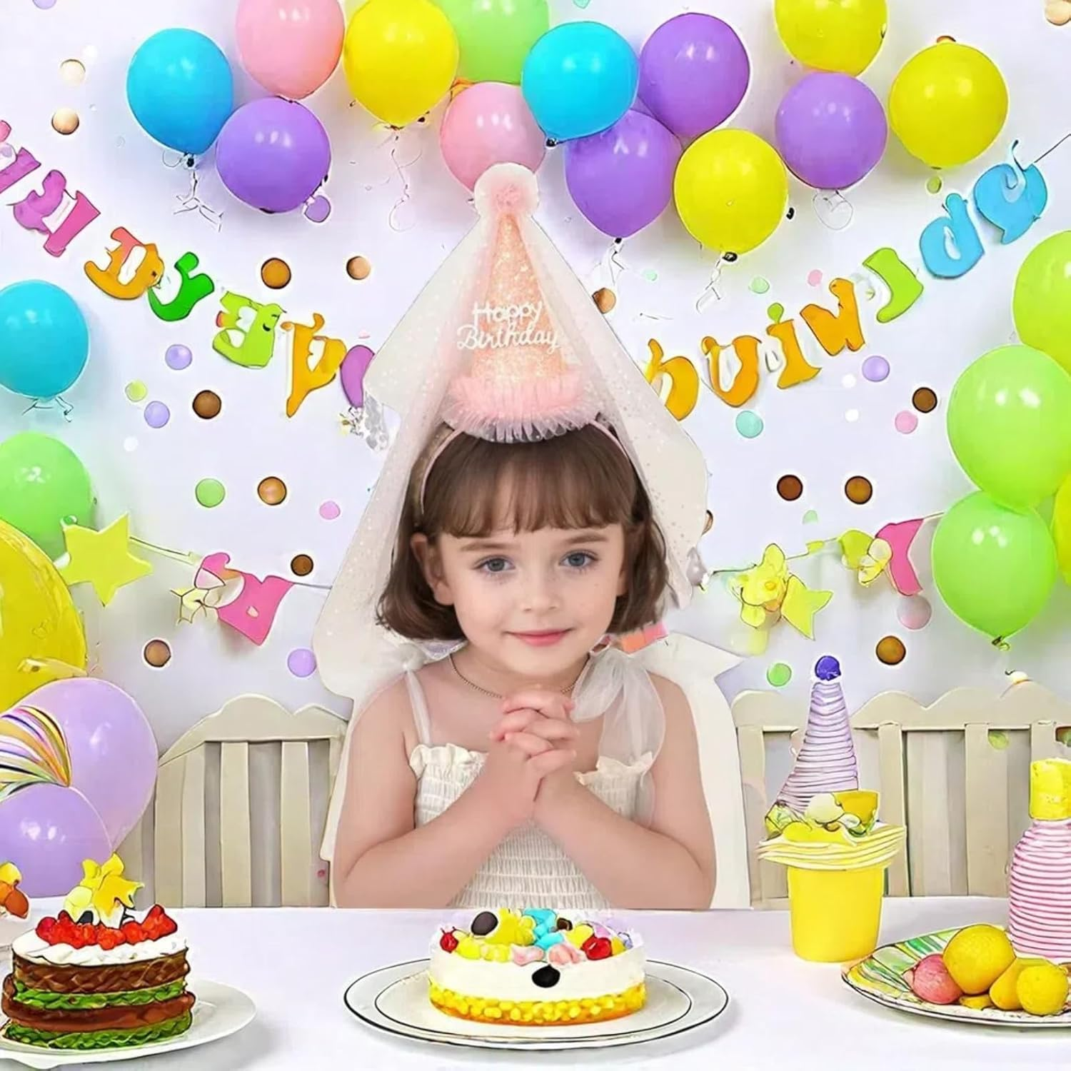 Birthday Hats, Party Hats, Birthday Dress Up,Princess Birthday Hat with Veil - Fairytale Princess Look image number 6