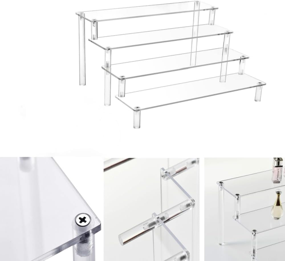 4 Tier Acrylic Riser Shelf, Clear Display Stand, 20*8 Cm, for Figures, Desserts Holder, Collections Organizer and Cosmetic Items image number 4
