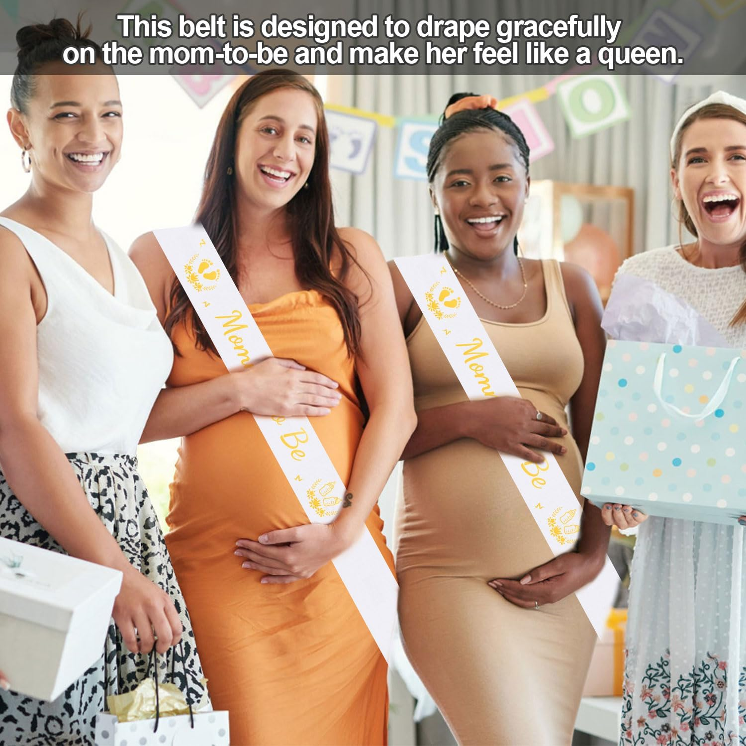 Mommy to Be Sash, with Daddy to Be Badge Gold & White Mom to Be Sash Set Pregnancy Sash Gender Reveals Gift Baby Shower Decorations for Boys Girls image number 2