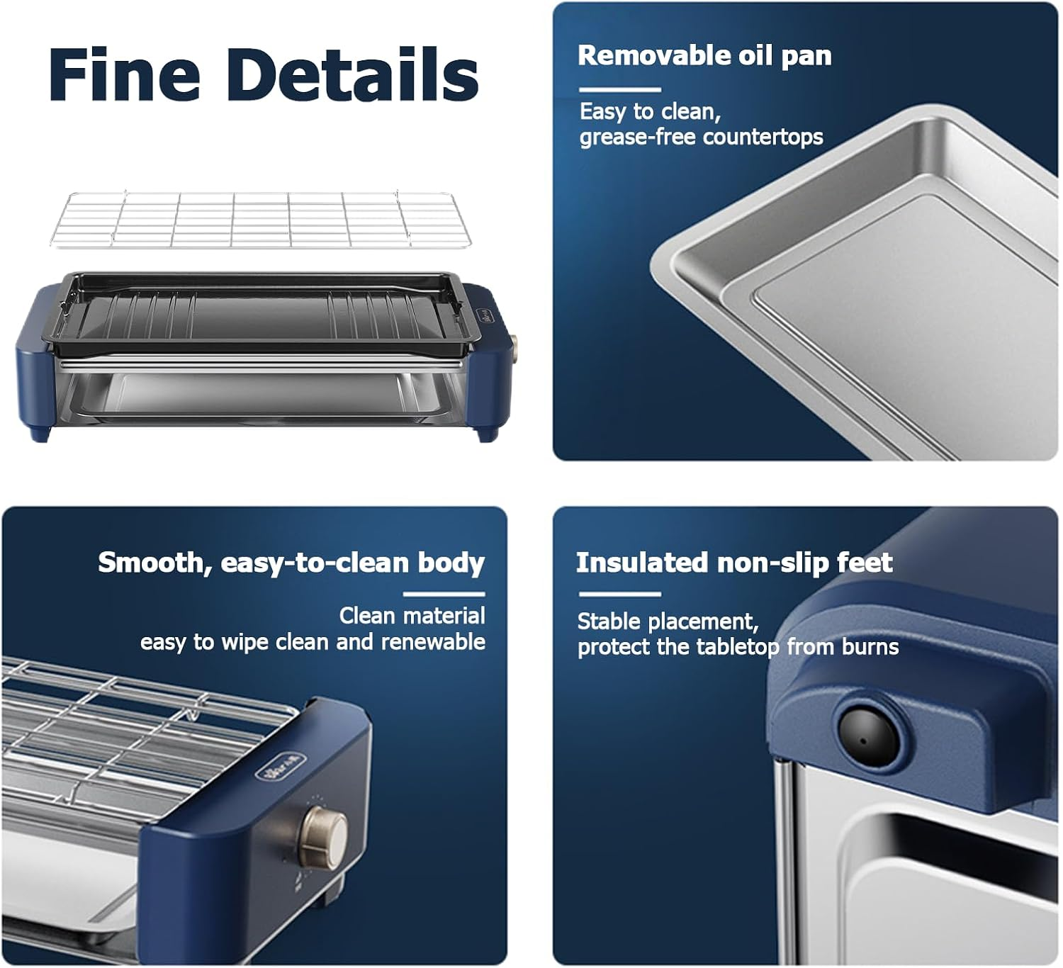 Electric BBQ Grill, 2-In-1 Smokeless Electric Grills with Removable Grill & Non-Stick Baking Pan, Portable Korean BBQ, Knob Temperature Control, 2000W, Dishwasher Safe