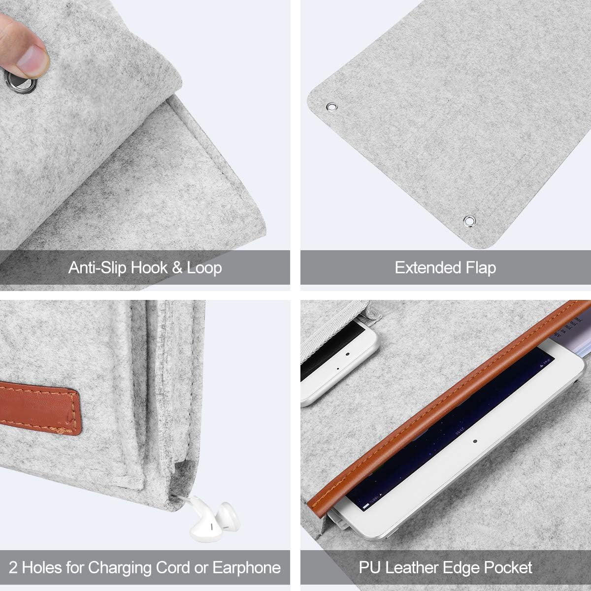 Sofa Armrest Organizer, Hanging Sofa Caddy Storage Bag with Long Flap and Hook, Sofa Remote Control Holder Bag with 5 Pockets for Magazine, Glasses, Tablet, Phone, Ipad, Non-Slip (Grey) - Grey image number 3