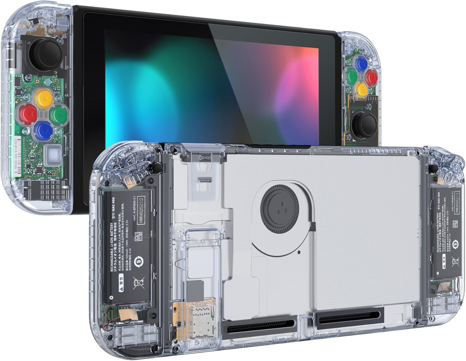 Extremerate DIY Replacement Shell Buttons for Nintendo Switch, Crystal Glacier Blue Custom Back Plate for Switch Console, Housing Case with Colorful Buttons for Joycon Handheld - No Controller image number 3