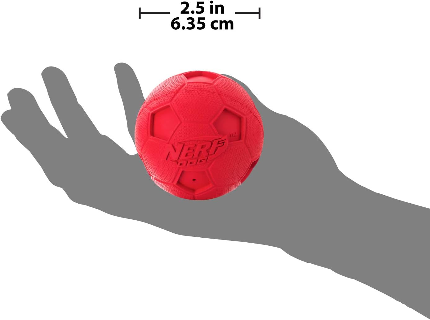 Nerf Dog Soccer Ball Dog Toy with Interactive Squeaker, Lightweight, Durable and Water Resistant, 2.5 Inches, for Medium/Large Breeds, Two Pack, Blue and Red image number 3