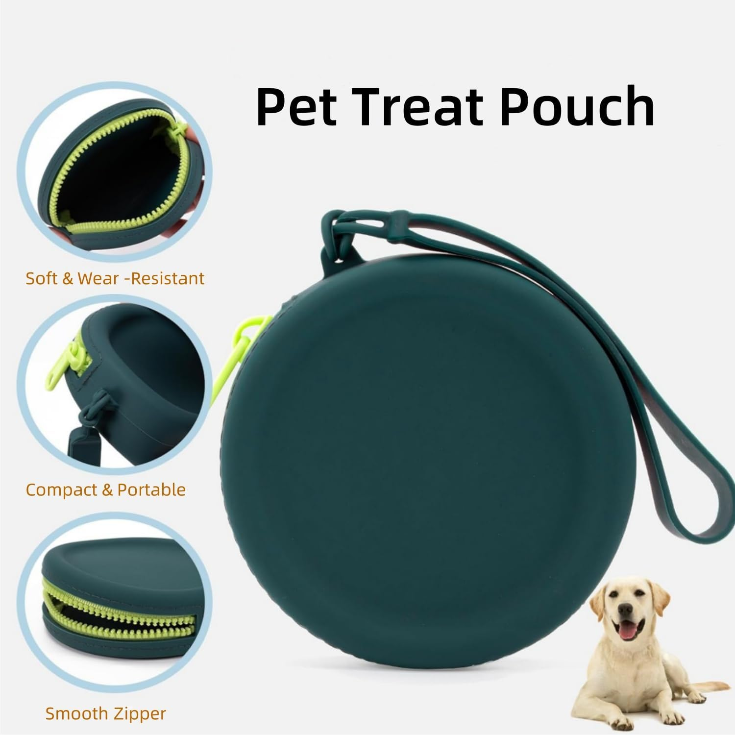 Silicone Dog Treat Pouch, 2Pcs Dog Treat Bag with Wrist Strap & Waist Clip Design, Portable Waterproof Pet Training Bag, Puppy Small Snack Pocket for Walking (Drak Green&White) image number 3