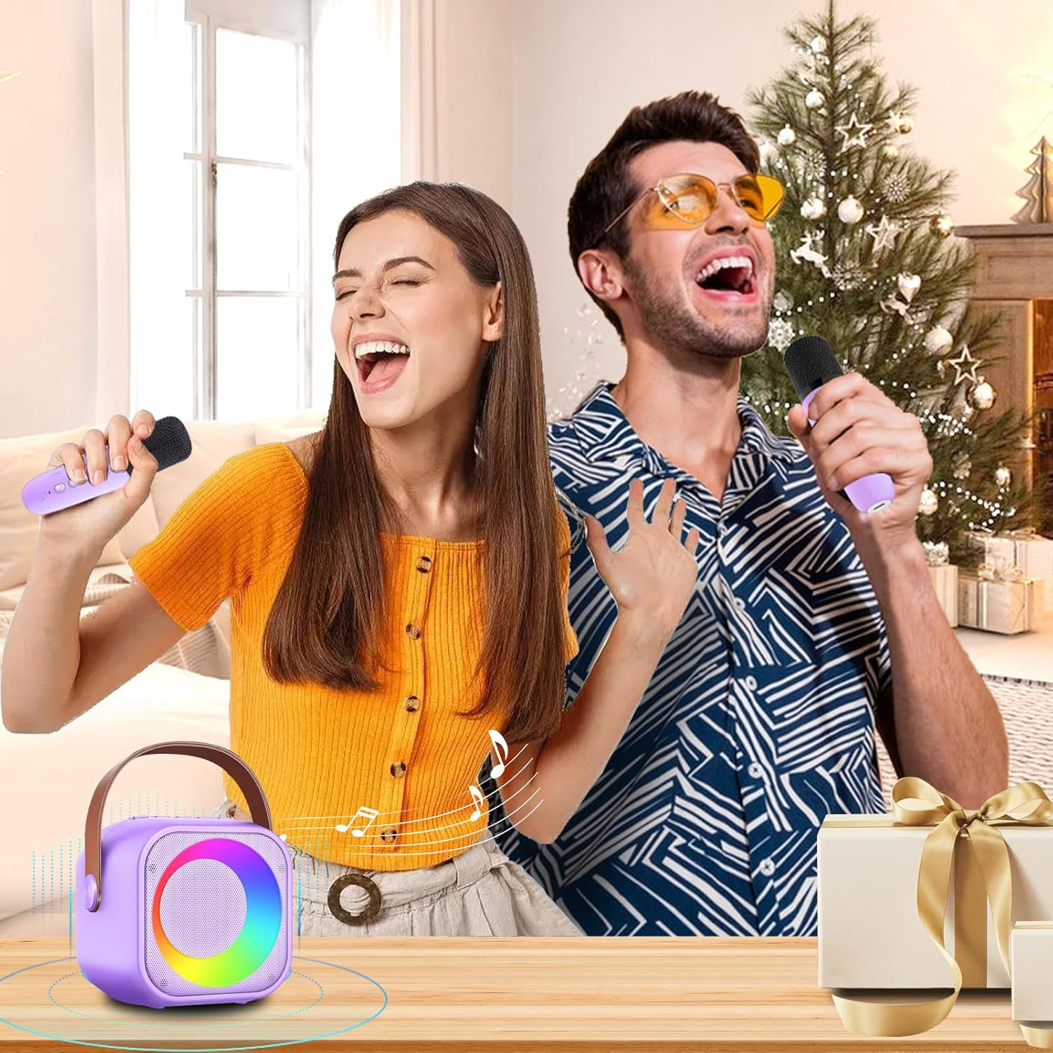 Karaoke Machine Kids for Adults Kids Portable Bluetooth Speaker with 2 Wireless Microphones and Player for 3-12 Years Old Boys Girls Birthday Family Party Gift Toys (Purple) image number 3