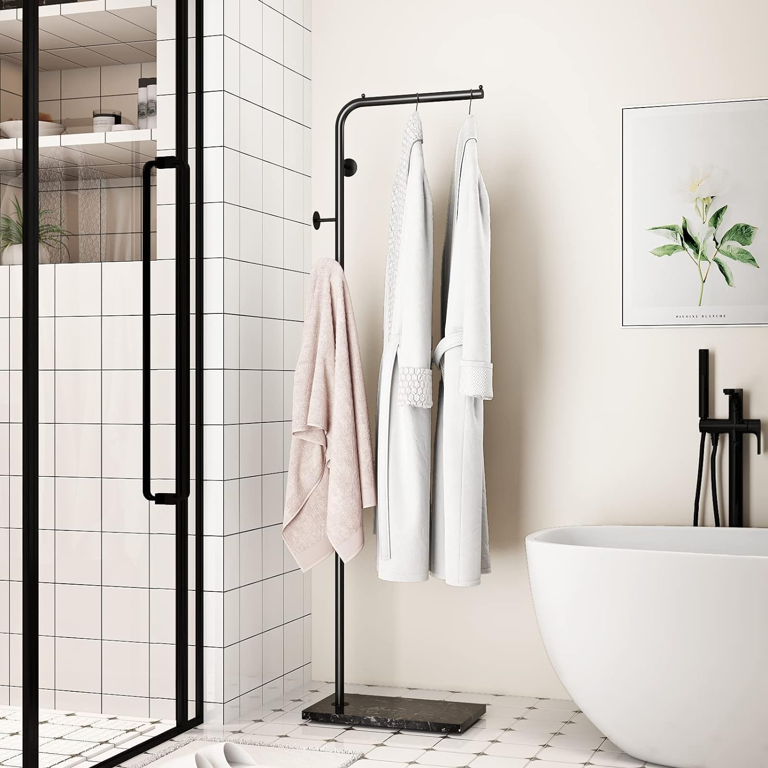 HOMIEST Metal Coat Rack Freestanding, Coat Hanger Stand with 3 Hooks,Clothing Rack with Natural Marble Base, Modern Coat Stand for Entryway, Living Room,Bedroom, Office, Black, 170 Cm image number 3