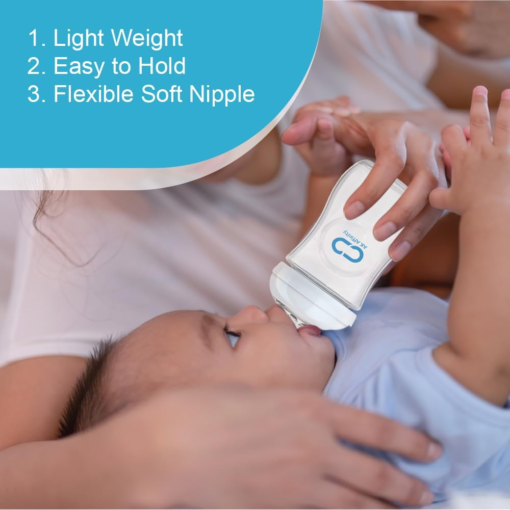 Affinity Advanced Anti-Colic Baby Bottle, Silicone-Soft Baby Bottles with Natural Nipple, 0+ Month Infants, BPA, PVC, Latex and Phthalate Free, Variable Flow-150 ML image number 5