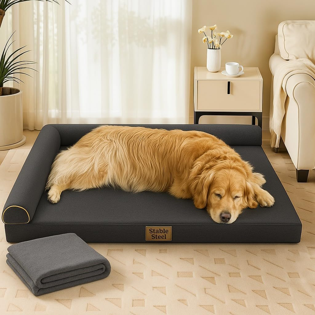 Orthopedic Dog Bed, Egg Crate Memory Foam, Bonus Dog Blanket, Waterproof Dog Bed, Washable Removeable Cover, Durable Oxford Fabric Cover, Large Dog Sofa Beds for Medium, Large Dogs image number 5