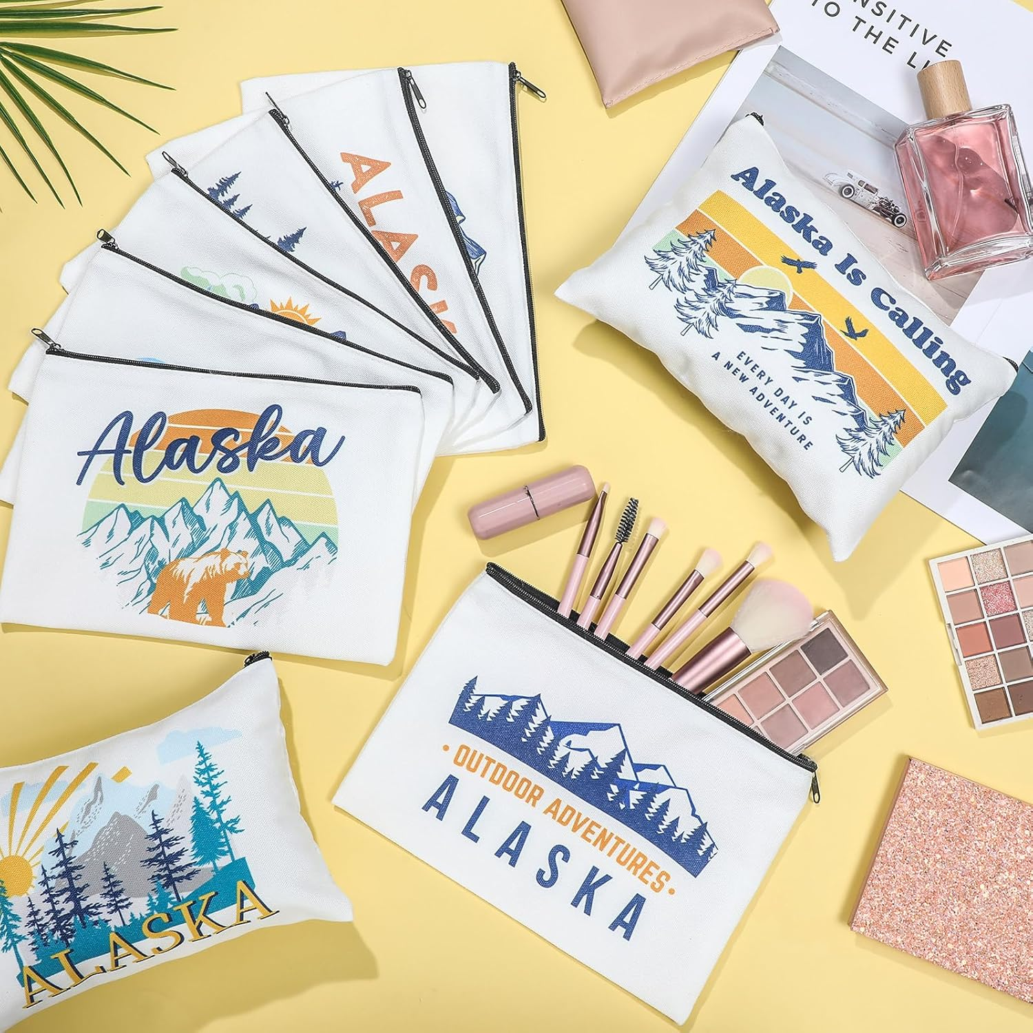 9 Pcs Alaska Cosmetic Bag New York Souvenir Zipper Pouch Los Angeles Souvenir Gifts Italy Paris Broadway Alaska Makeup Purse for Girls Women Traveler Birthday Christmas Party Favors image number 3