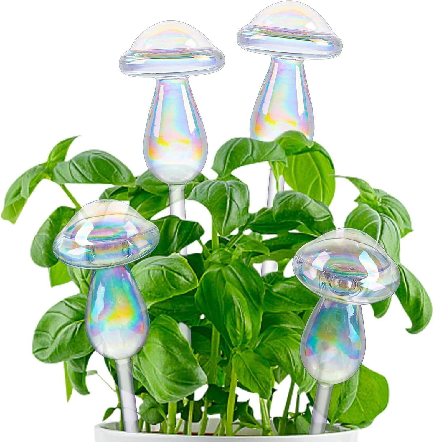 Plant Watering Globes - 4 Pack Iridescent Rainbow Gradient Color Clear Mushroom Self Watering Spikes-Plant Watering Bulbs Devices for Indoor and Outdoor Plants - Measures 9" L X 2.7" D image number 2