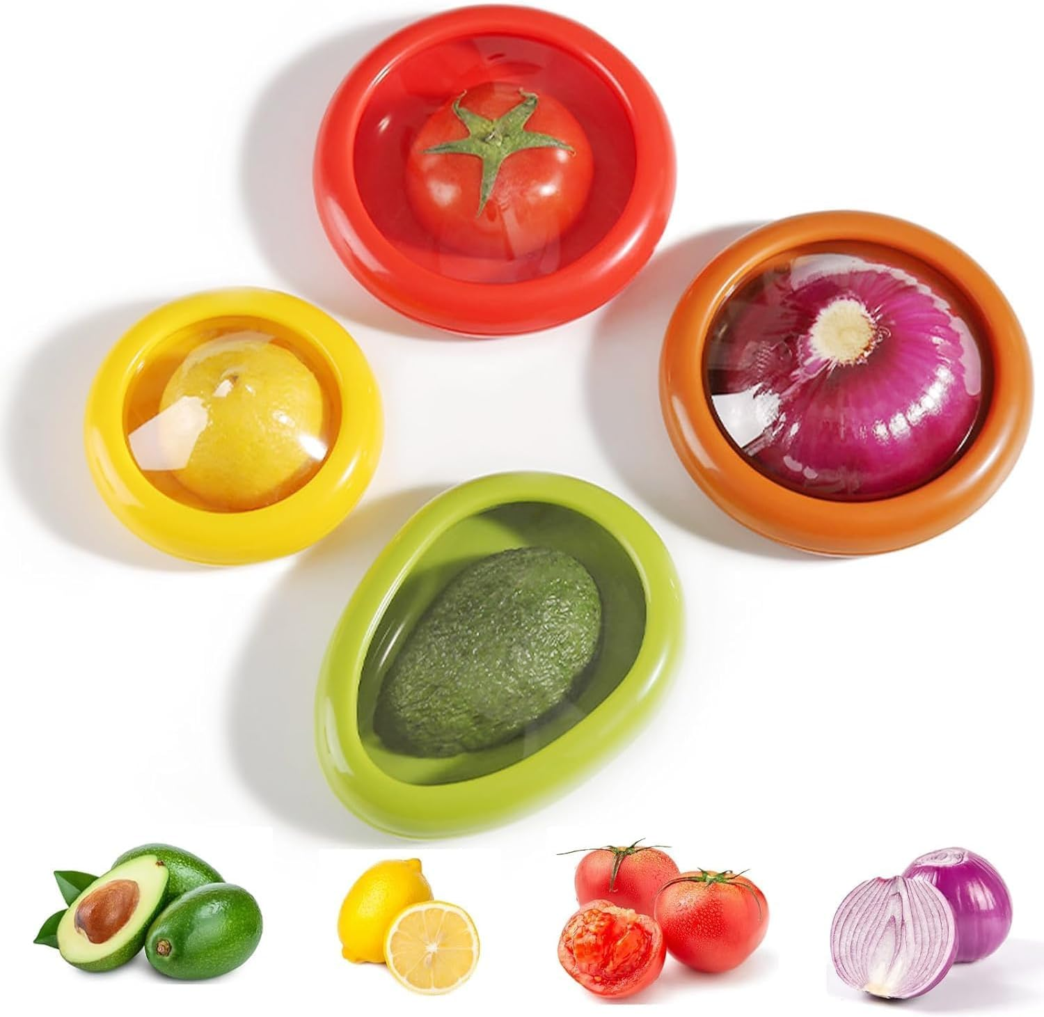 4 Pcs Vegetable and Fruit Storage Containers for Fridge, Refrigerator Vegetable Crisper Makes Food Stays Fresh Longer, BPA Free & Reusable, Ideal Avocado Lemon Tomato and Onion Keeper/Saver/Holder image number 4
