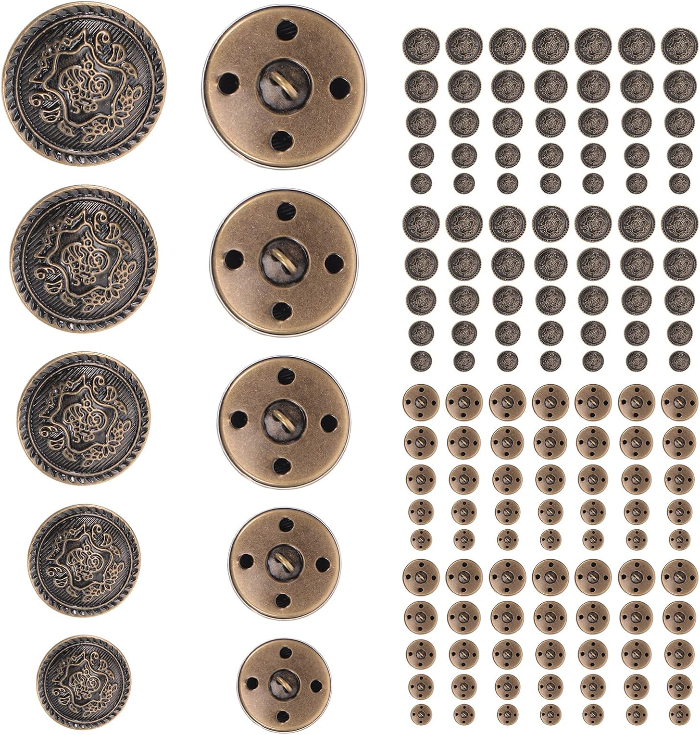 VICASKY 50PCS Metal Blazer Button Set, Silver Buttons for Jeans Button, Replacement Jeans Buttons Metal Silver Vintage Blazer Button Set /15.0MM,28L/18.0MM,34L/20.0MM,36L/23.0 MM,40L/25.0