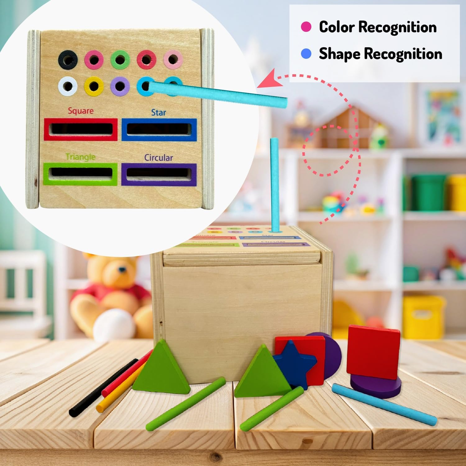 Montessori Wooden Sorting Box Toy - Color Sorting & Matching Sensory Learning Toy for Toddlers & Babies | Educational Fine Motor Skills Development | Safe & Durable Wood image number 3