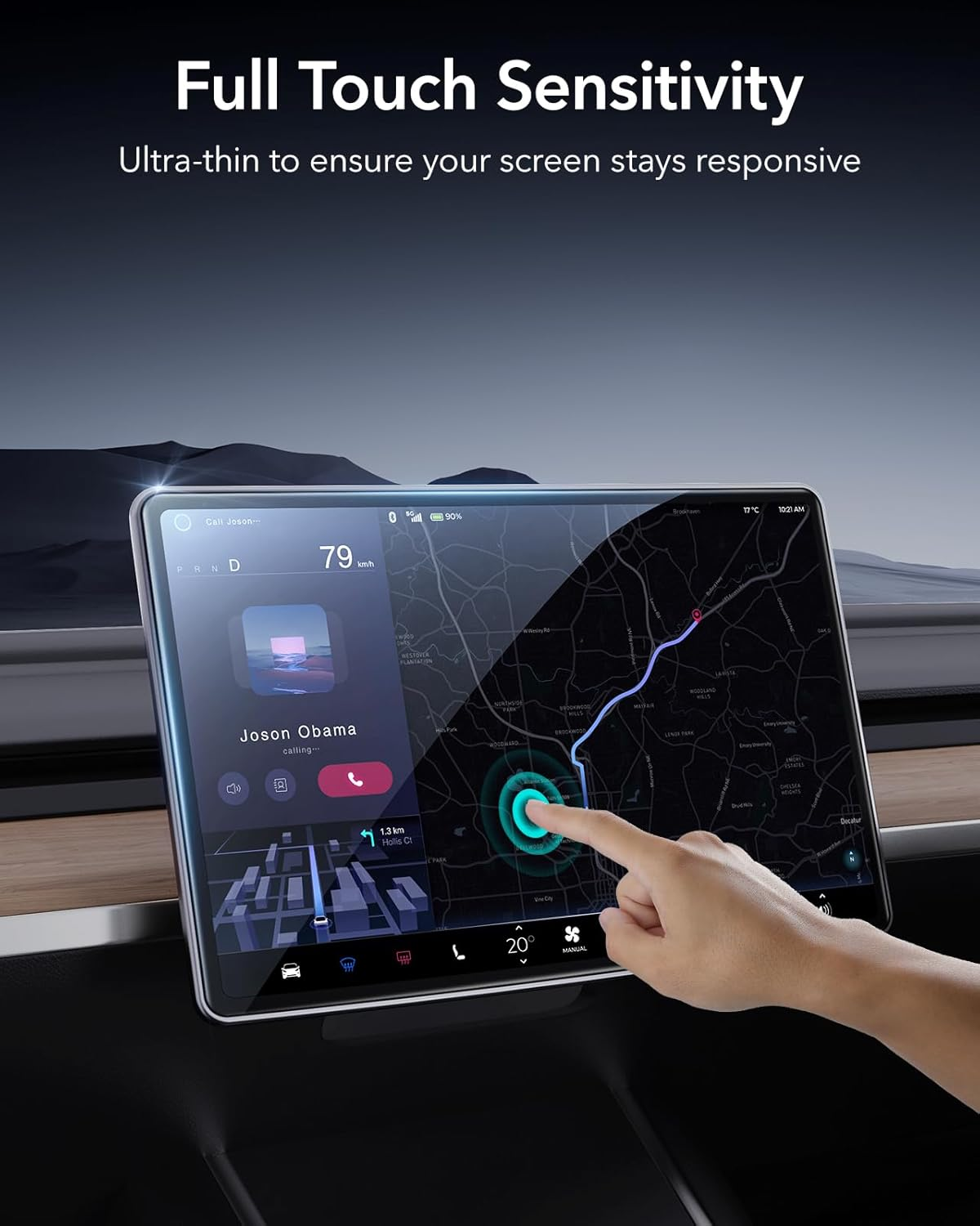 ESR for Tesla Model 3 Highland 2024 Screen Protector, Rear Seat Screen Tempered Protective Film image number 6