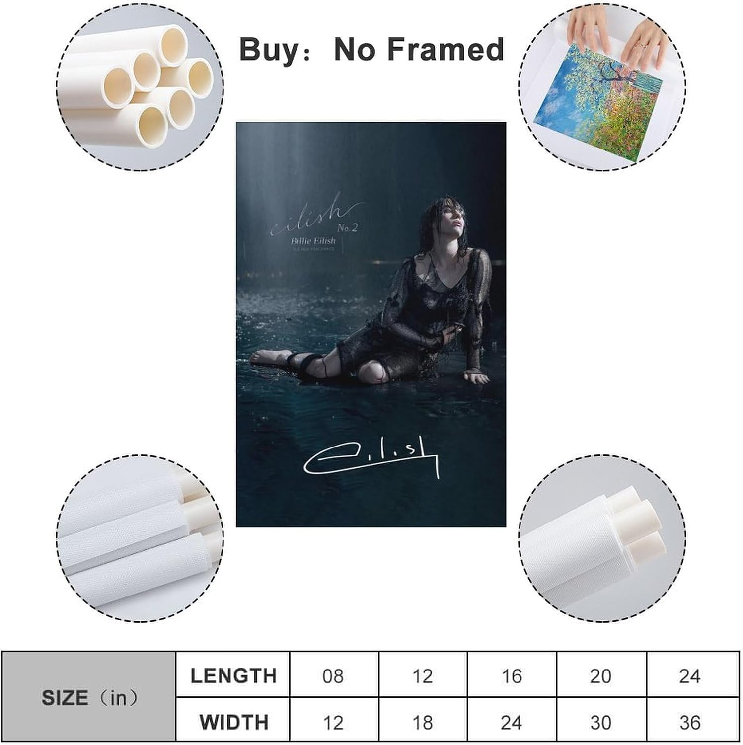 Wall Art Billie Music Eilish Poster Poster Canvas Painting Wall Art Picture Home Decor Print for Bedroom Living Room Dorm Study Bar Office 20X30Inch(50X75Cm)