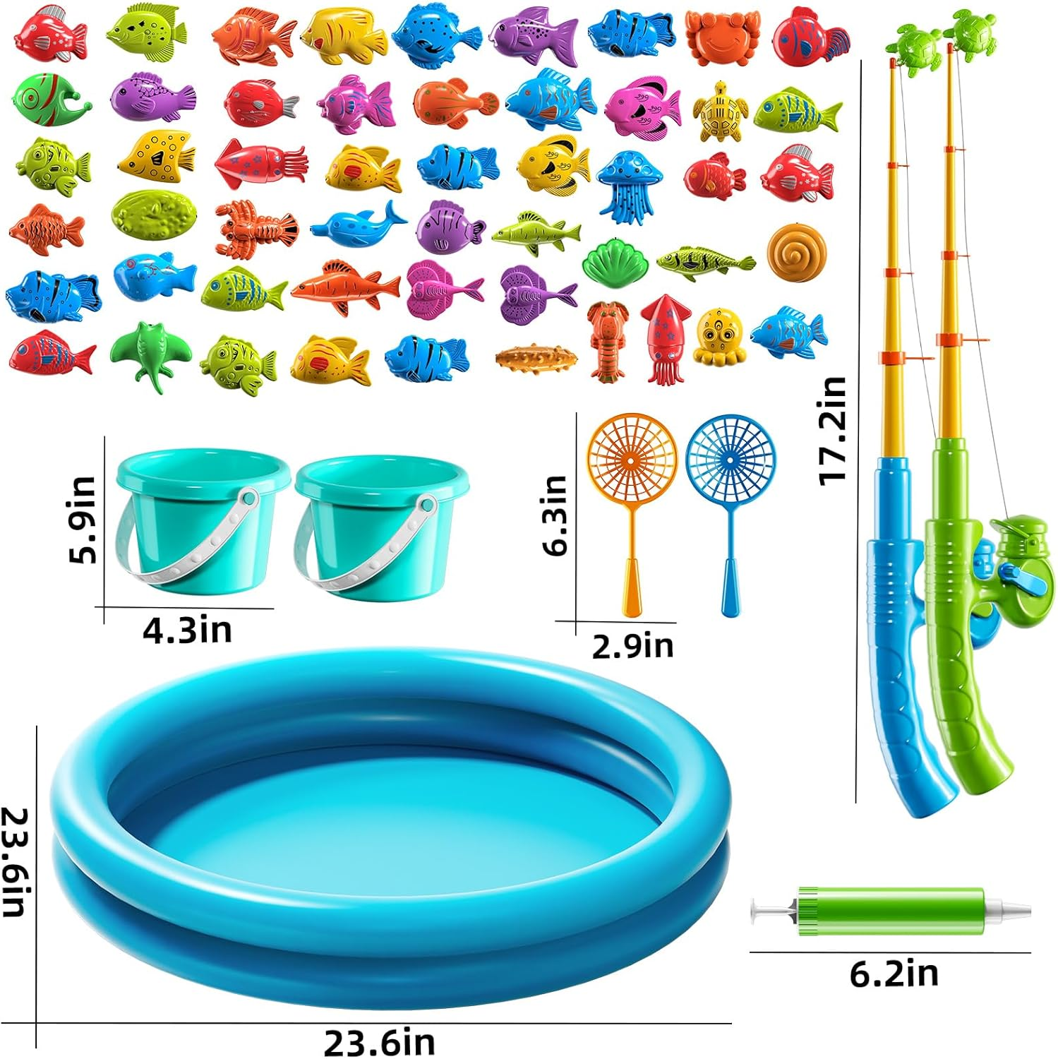Pool Fishing Toys Games, Water Table Bathtub Toy with Inflatable Pool Pole Rod Net Plastic Floating Fish, Birthday Gifts for Kids Age 3 4 5 6 Year Old,Kids Outdoor Toys image number 4