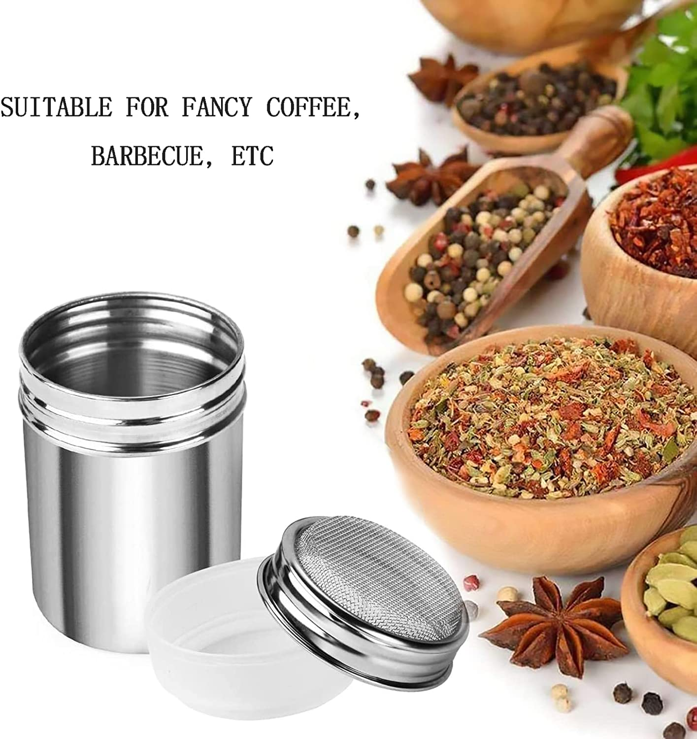 Powder Sugar Shaker Duster,2Pcs Stainless Steel Chocolate Dusters,Stainless Fine Mesh Shaker,Mesh Cans,Stainless Shaker,Coffee Cocoa Cinnamon with Lid image number 3