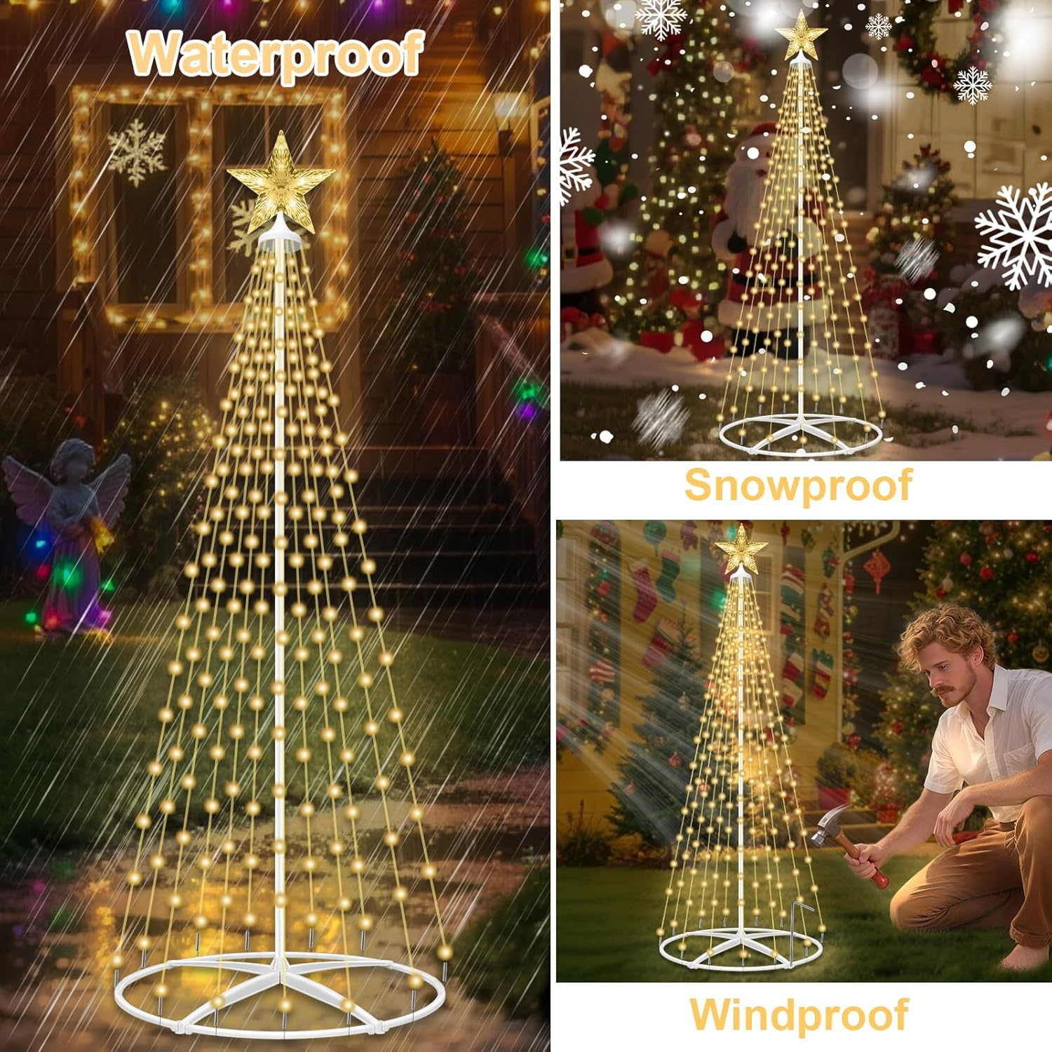 1.5M Solar Christmas Tree String Light, 202 LED Christmas Fairy Light, String Lights Decoration Indoor Outdoor with 8 Flash Modes for Porch Yard Patio Outdoor Xmas Holiday Decor image number 4