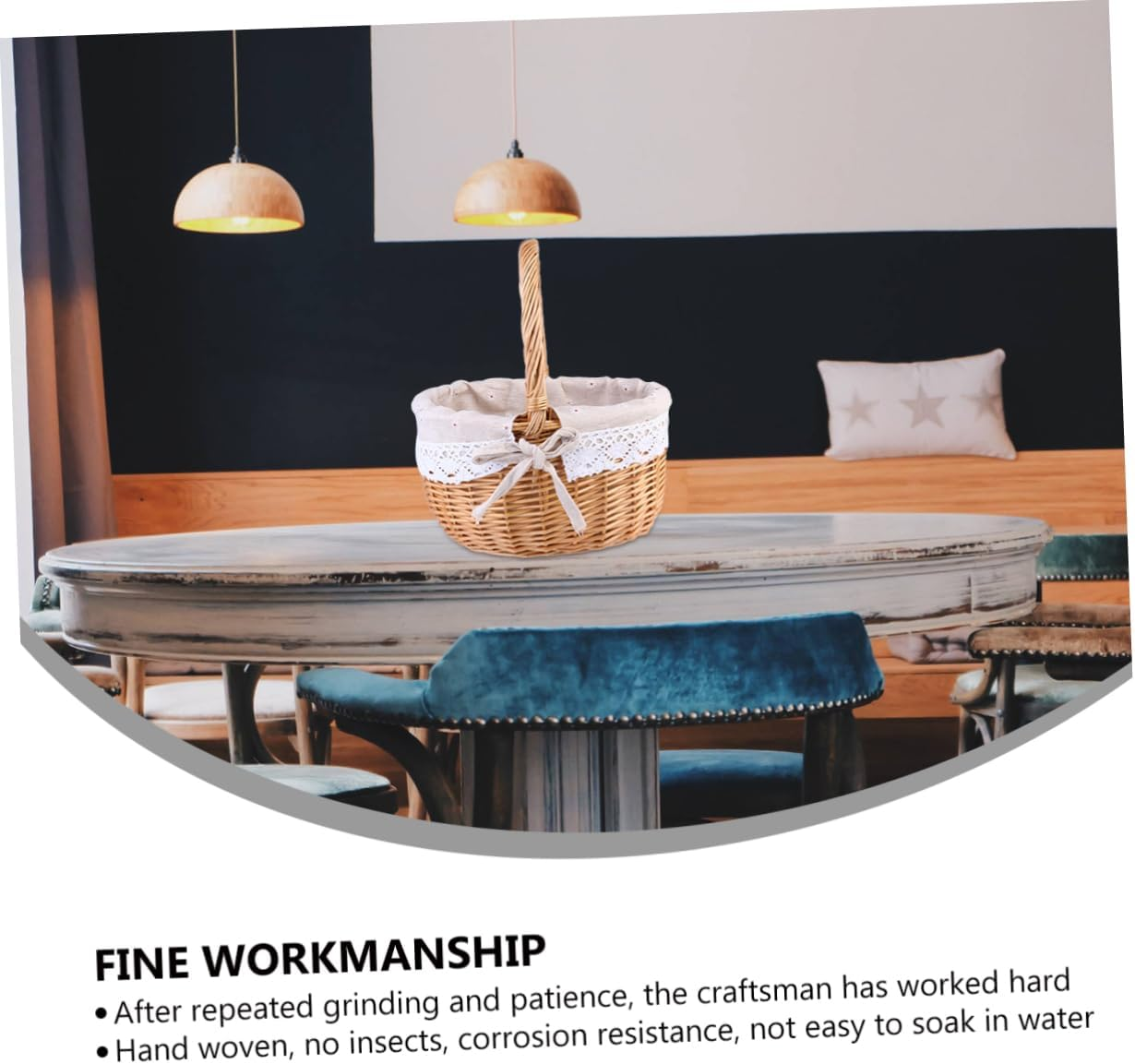 1Pc Wicker Woven Storage Basket with Linen Cloth Lining Versatile Basket for Wedding Blanket Storage Elegant Natural Design image number 4