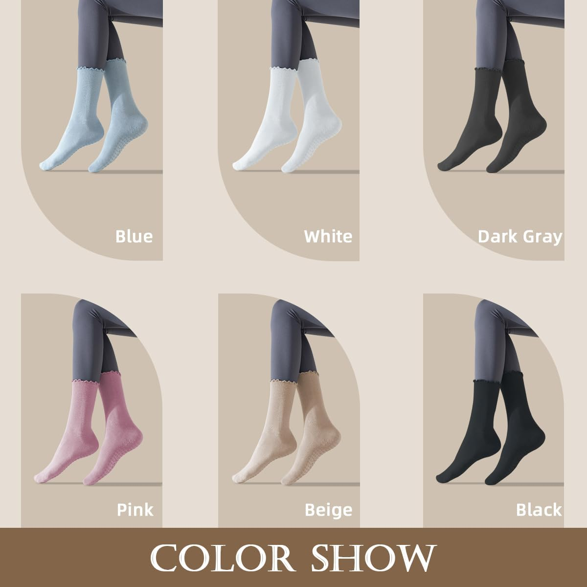 ZANZER Pilates Women'S Yoga Socks with Non-Slip Grip, Ruffle Swivel Cuff & Crew Design - Anti-Skid Workout Socks image number 3