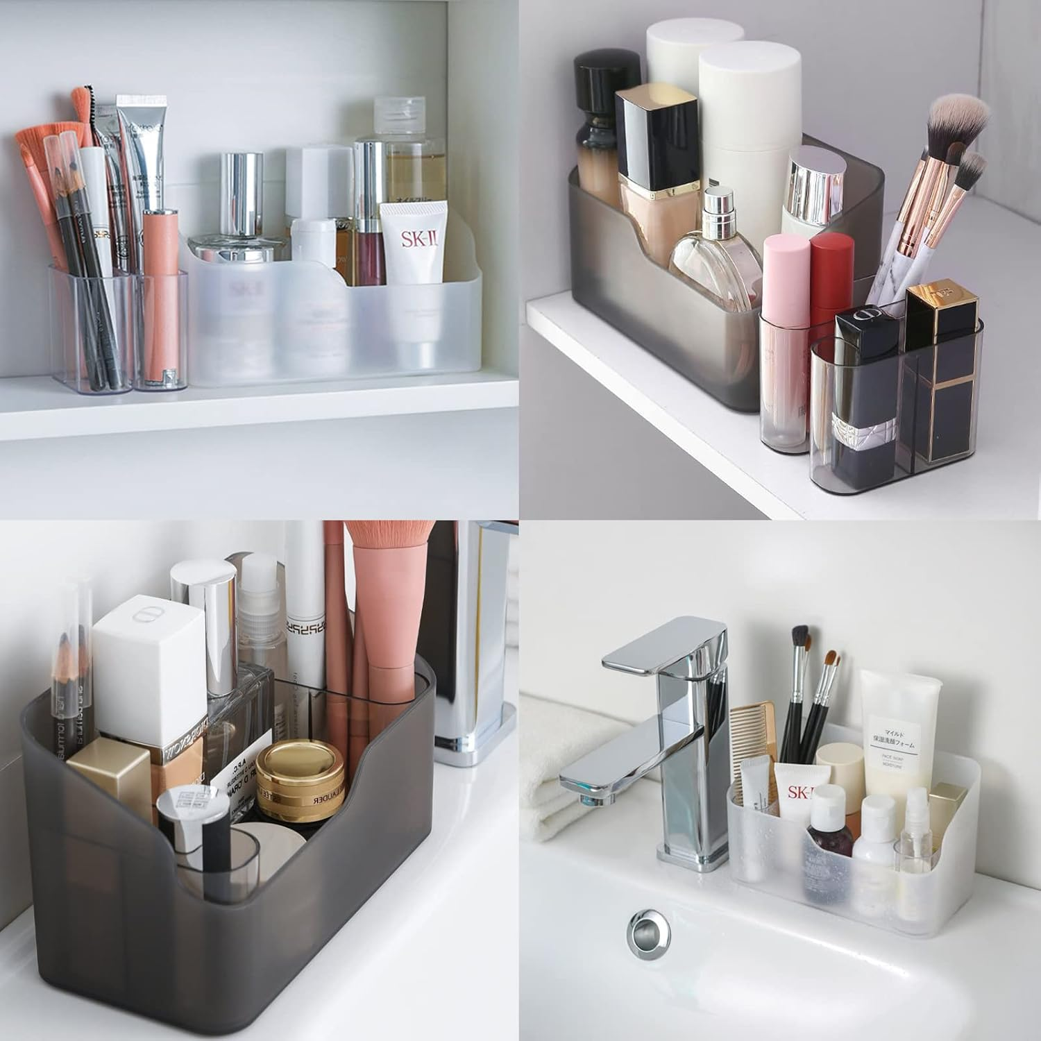 Ailelan Cosmetics Organiser, 2 Pack Makeup Organiser Storage Box with Detachable Makeup Brush Holder, Waterproof Makeup Storage Box Vanity Organiser for Bathroom Mirror Cabinet Desk Office Organize image number 5