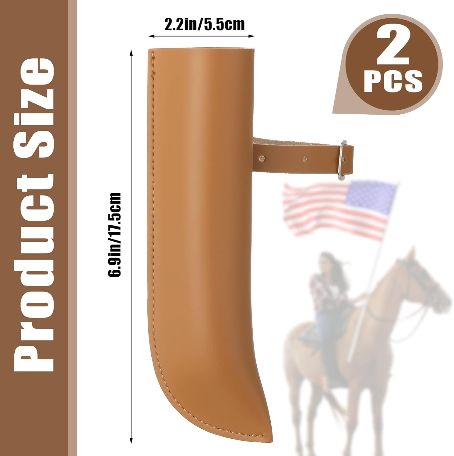 Woanger Leather Flag Carrier with Stirrup for Horse Saddles, 7 X 2.2 Inch, Brown image number 5