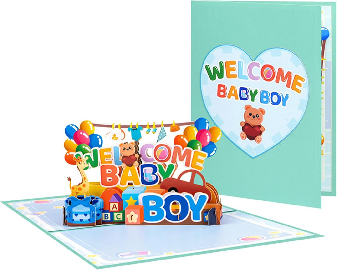 New Baby Girl Card - "Welcome Baby Girl" 3D Pop-Up Shower Card with Gifts & Animals, Pink Gender Reveal Greeting Card for Newborn - Includes Blessing Tag & Envelope (7.87"X5.91")