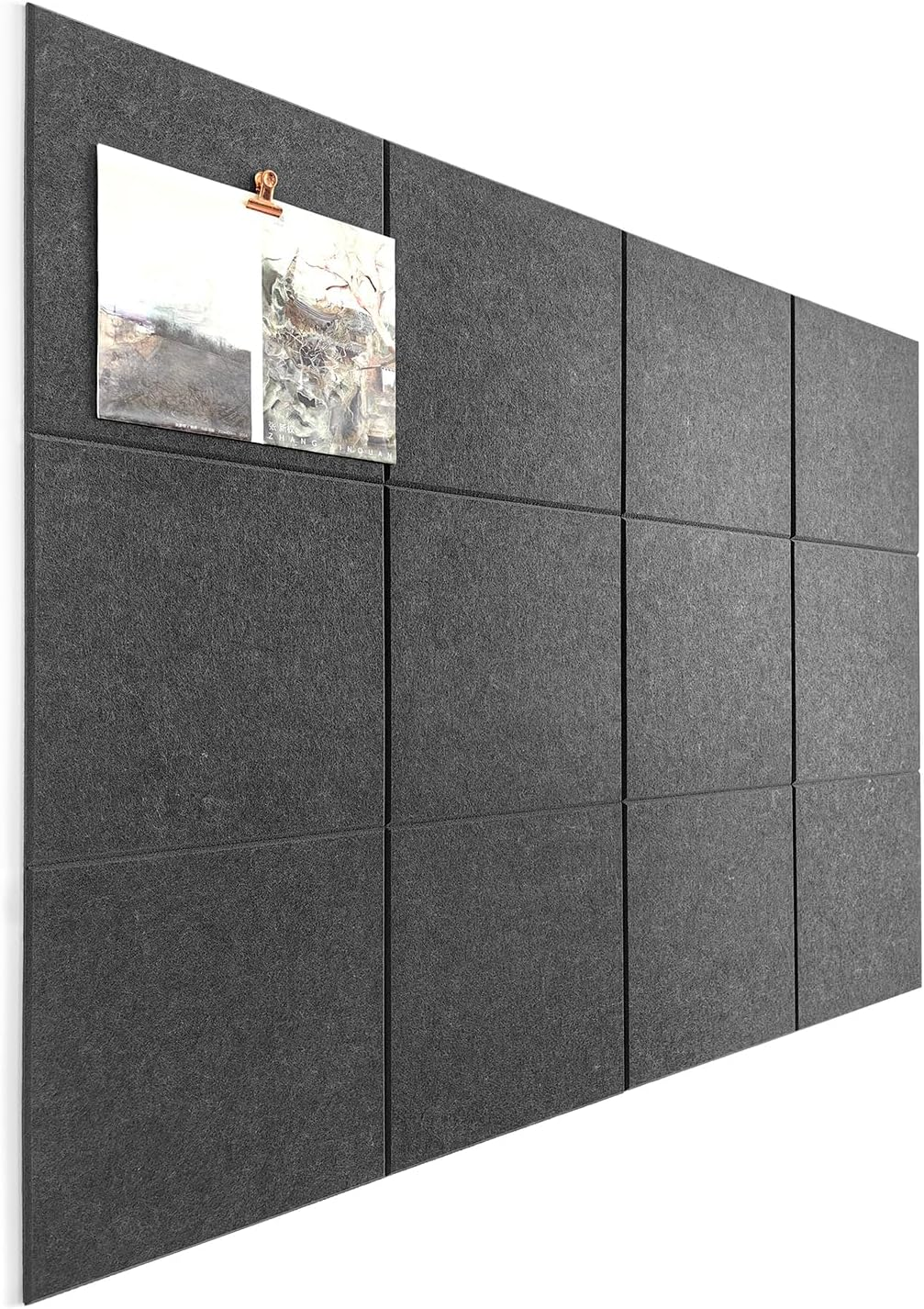 Office Cork Board Alternative | Gray Felt Tiles (12-Pack) | Felt Bulletin Board for Home | Wall Organizer for Office | Large Cork Boards | Pin Board Display | Dart Board Wall Protectors | Gray Black