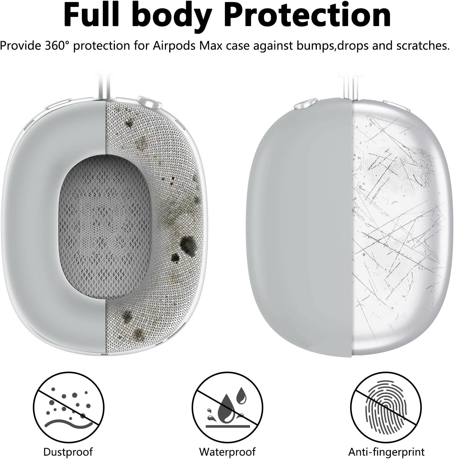 Silicone Case Cover for Airpods Max Headphones, Anti-Scratch Ear Pad Case Cover/Ear Cups Cover/Headband Cover for Airpods Max, Accessories Soft Silicone Skin Protector for Apple Airpods Max (Gray) image number 6