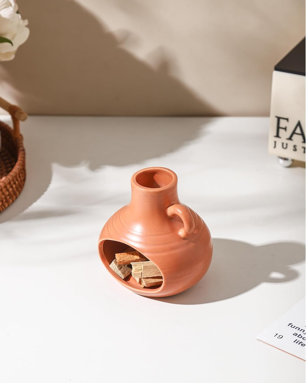 3 in 1 Holder Burner, Modern Chiminea Incense Burner for Palo Santo Sticks Cones Sage Bundles, Ceramic Smudge Bowl, Meditation Yoga Home Decor (Terracotta) image number 3