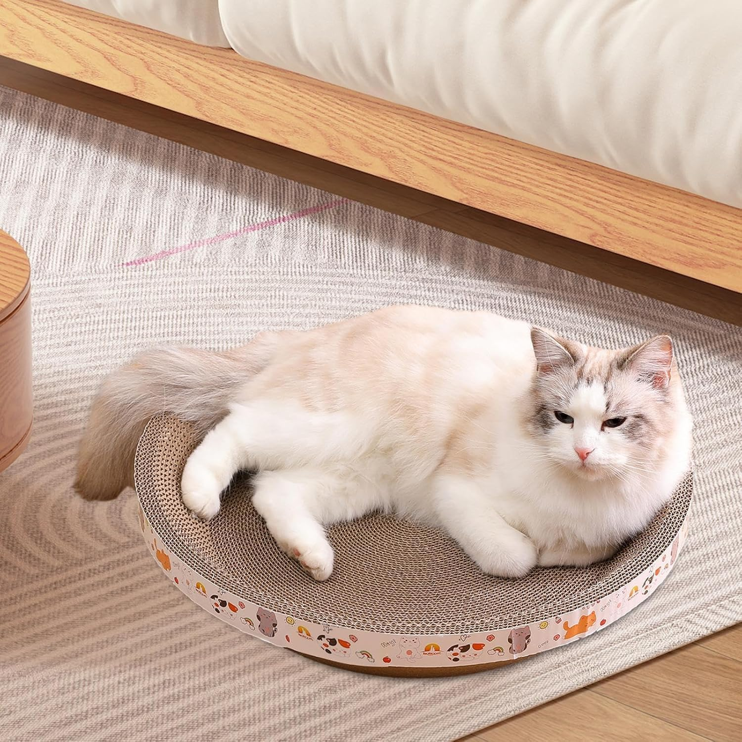 Oval Bowl Cat Scratching Bed, Corrugated Cardboard Scratcher Lounge for Indoor Cats, Small to Medium Pets, Claw Grinding Tray(Round, 45Cm L X 9Cm H) image number 3