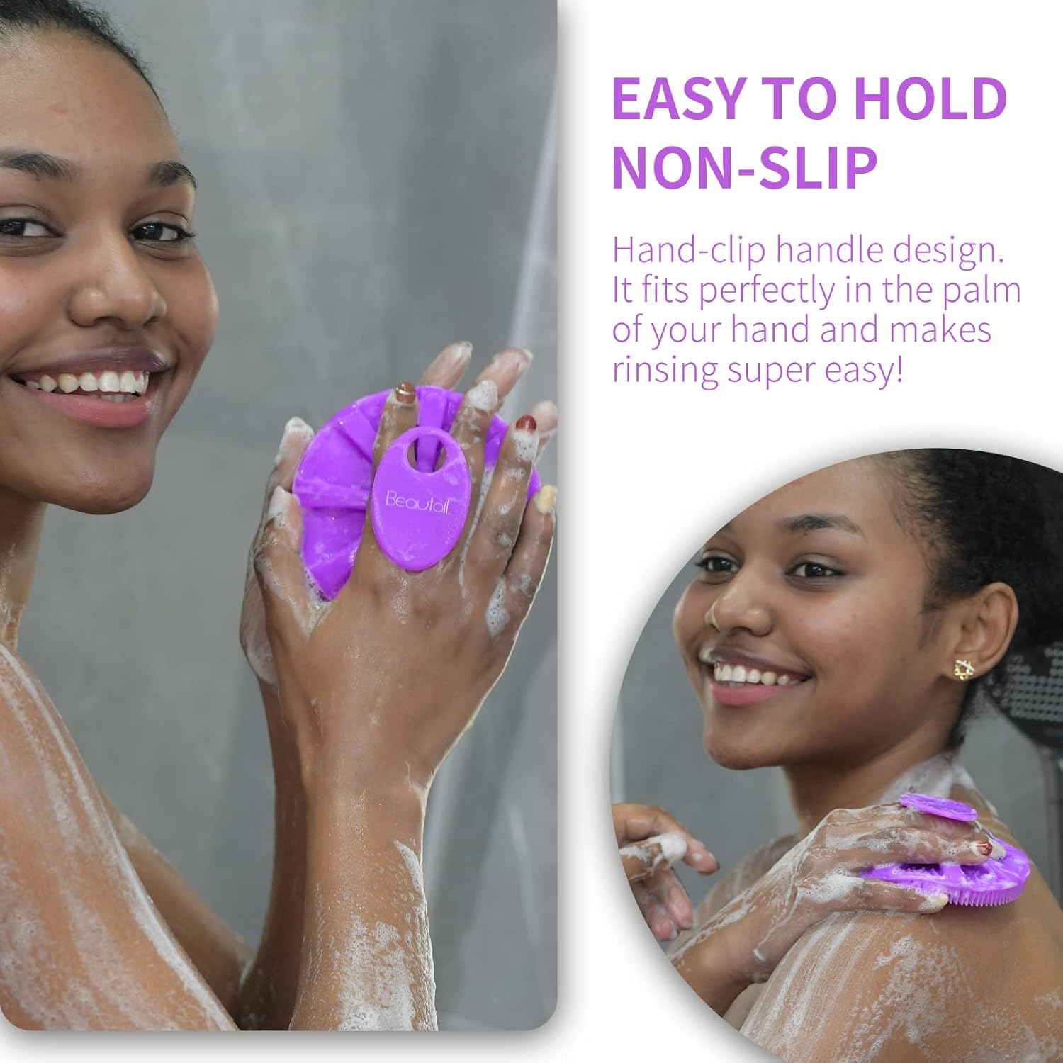 Silicone Body Scrubber Shower Bath Brush, More Hygienic than Traditional Loofah, Lather Nicely, Long Lasting, Gentle Exfoliating for Women Men Baby Sensitive Skin, 1 Pack, Purple - Purple image number 4