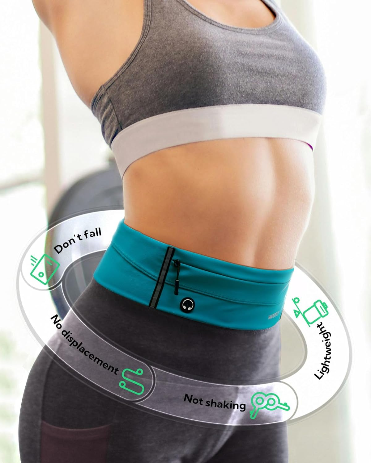 WATERFLY Running Belt Fanny Pack: Slim Elastic Sport Workout Waistband for Men and Women, Jogging Runner Phone Holder Belt, Marathon Jogger Waist Bag