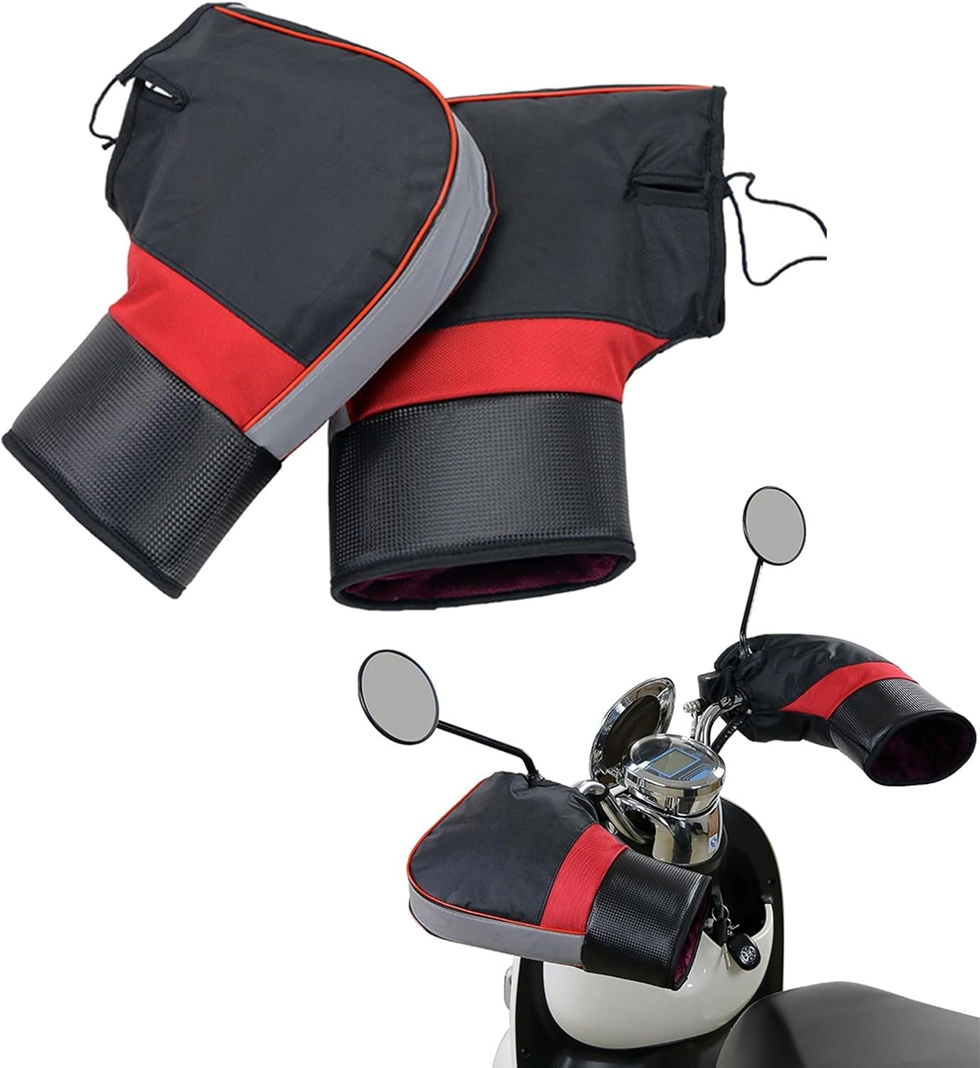 Motorcycle Handlebar Muffs Bike Gloves Windproof Winter Cycling Gloves Thicken Fleece Thermal Scooter Motorbike Handle Hand Warmer Outdoor Waterproof Motorbike Handlebar Mittens with Reflective Strip