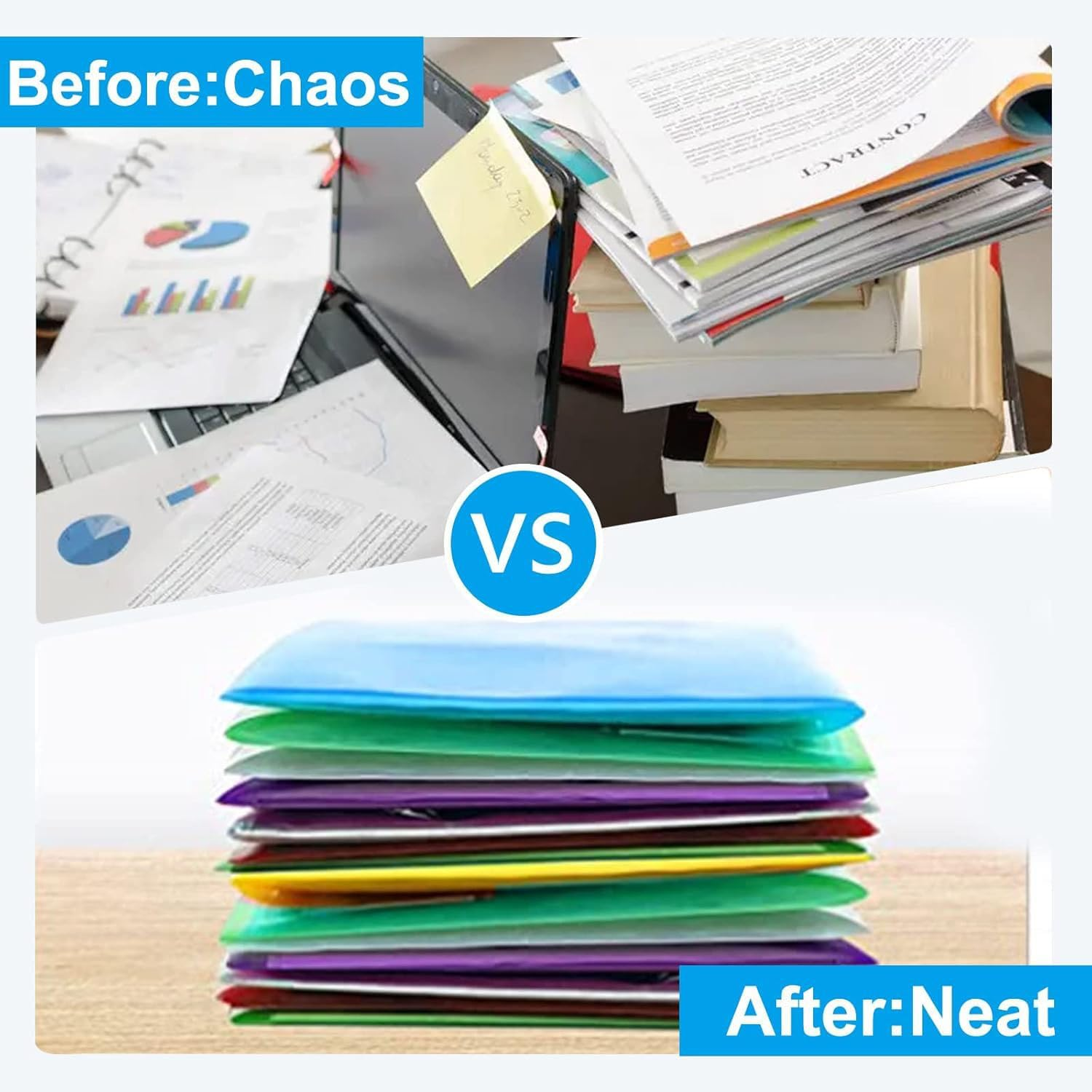 24 Pack 6 Colours File Folder Envelopes with Label Pocket,Envelope Binder Folders with 11 Holes and Tab Pockets and Buttons,Plastic File Folder Envelopes for Offices Schools Homes image number 2