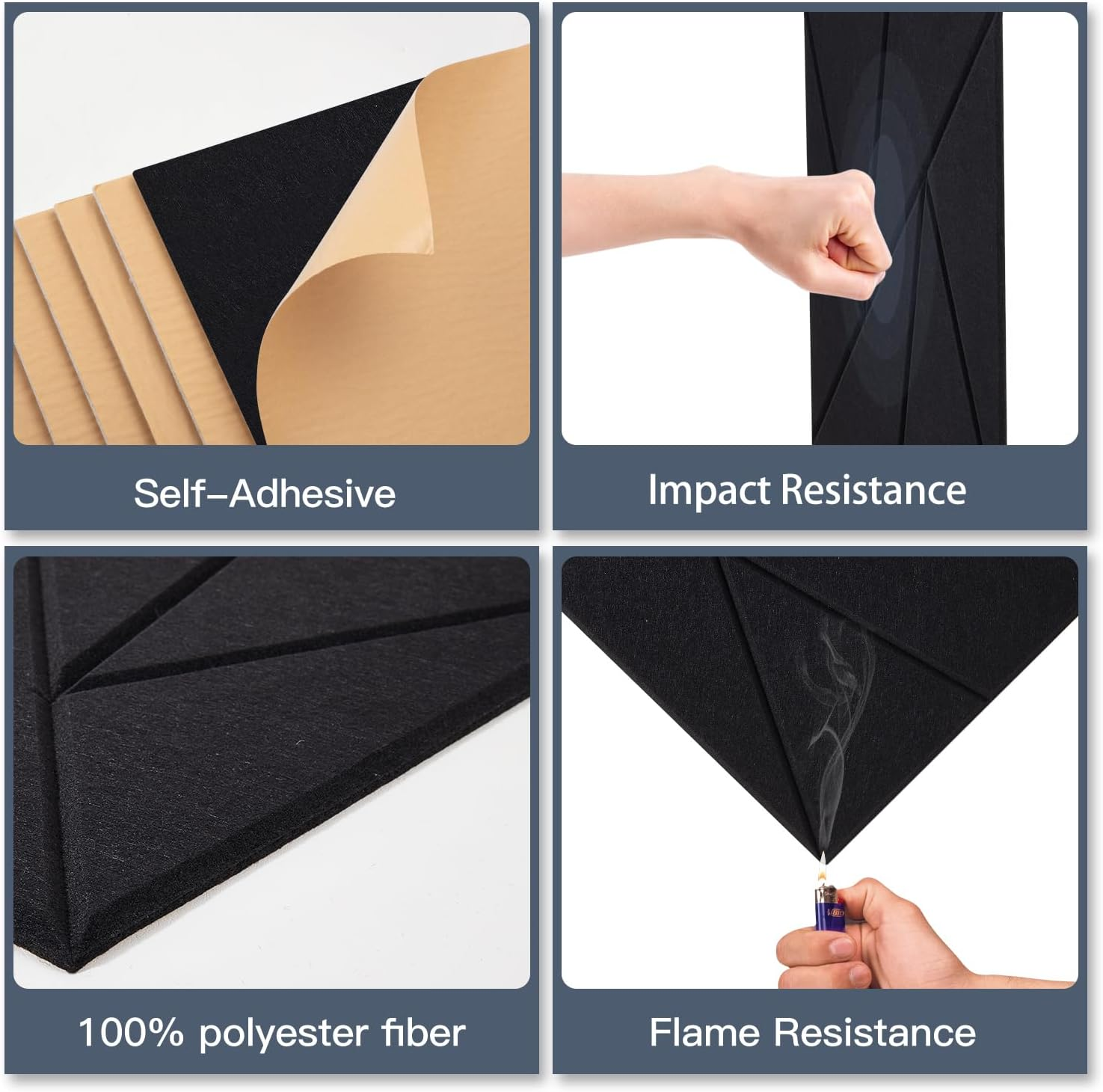 12 Pack Acoustic Panel, 12X12X0.47 Inch High Density 230Kg/M&sup3; Sound Absorbing Panels with Self-Adhesive, Sound Proof for Acoustic Wall Panels (30X30X1Cm)-Black image number 4