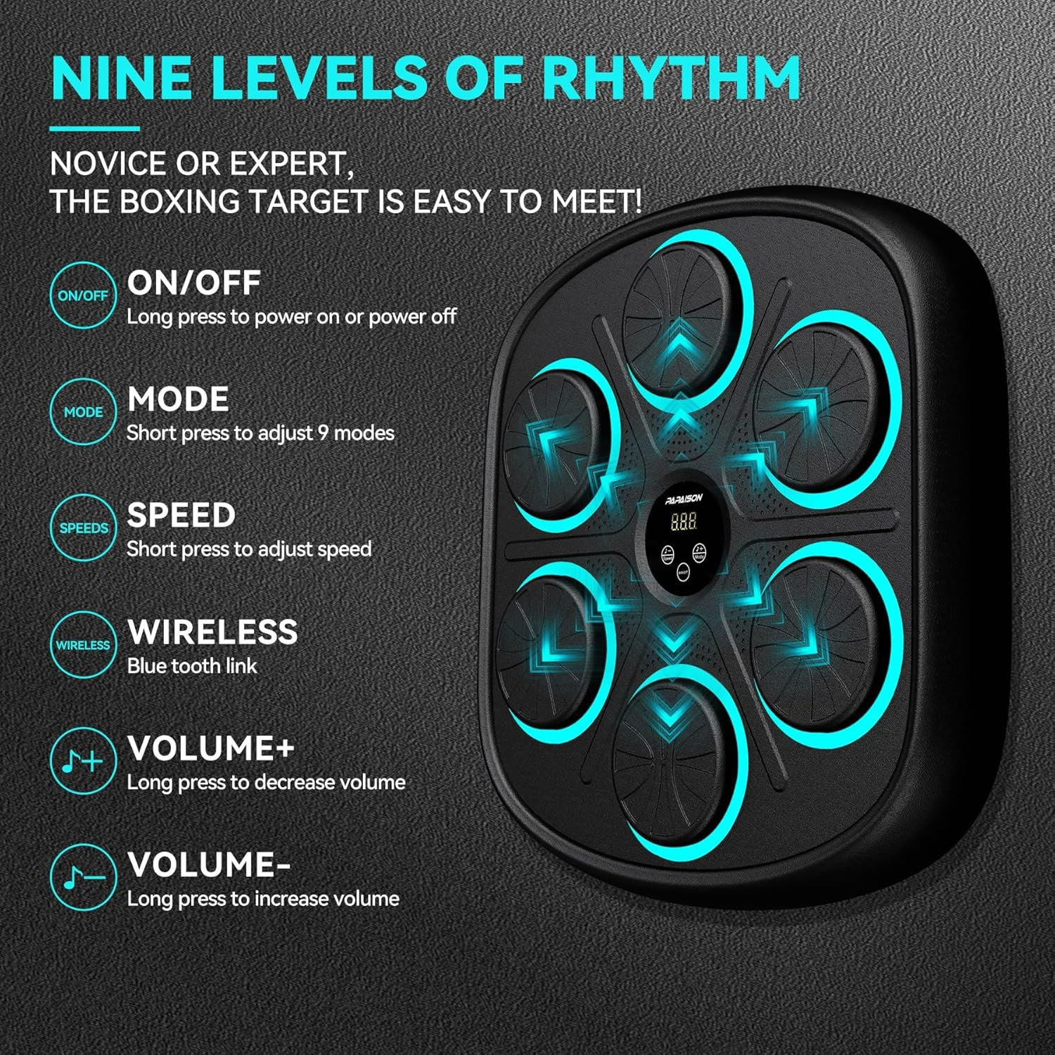 Music Boxing Machine with Premium Boxing Gloves, Bluetooth Training Machine with LED Electronic Wall Mounted, Home Workout Target Machine for Adults and Kids image number 3