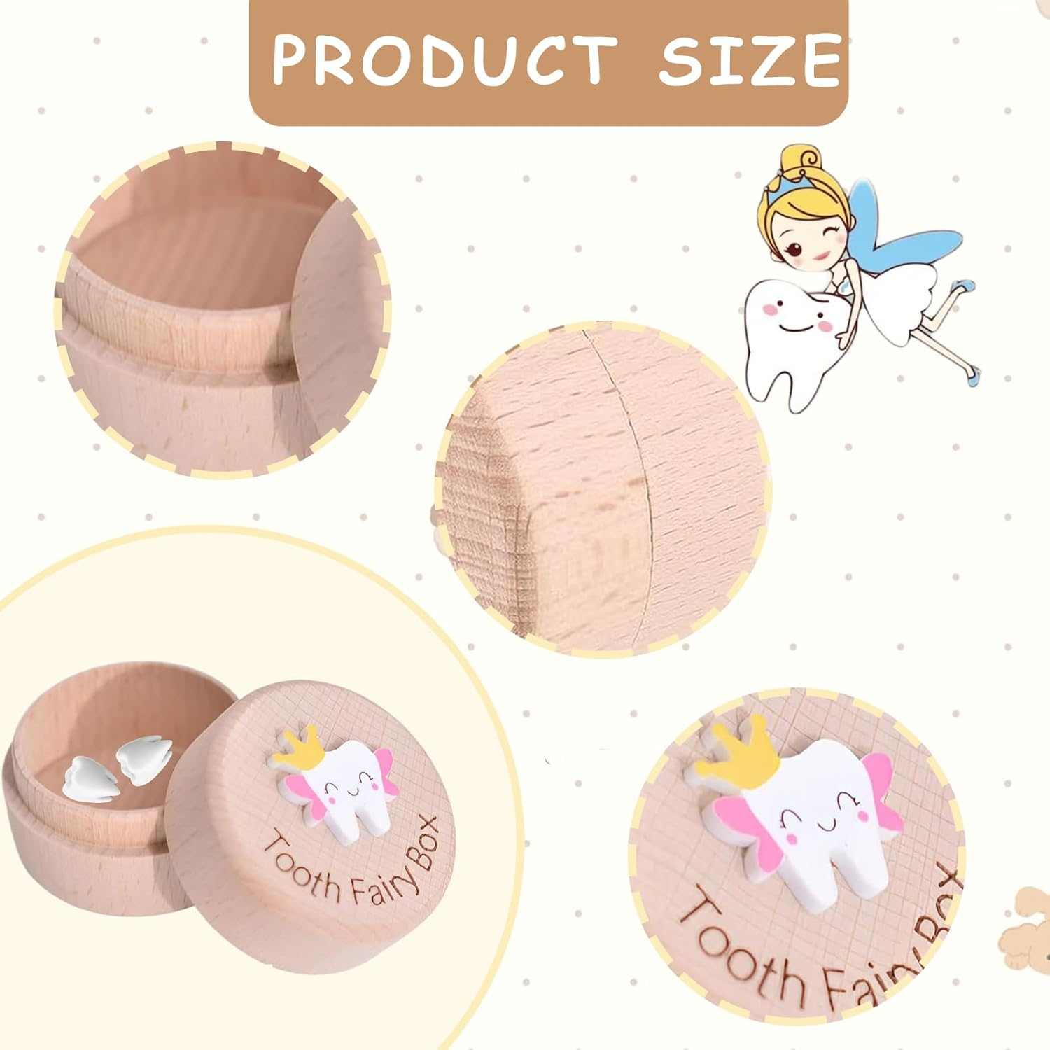 2 Pcs Set Wooden Tooth Fairy Box Tooth Fairy Bag 3D Carved Wooden Toothfairy Box, Collect Lost Teeth Dropped Keepsake Storage Baby Shower Birthday Gift image number 2