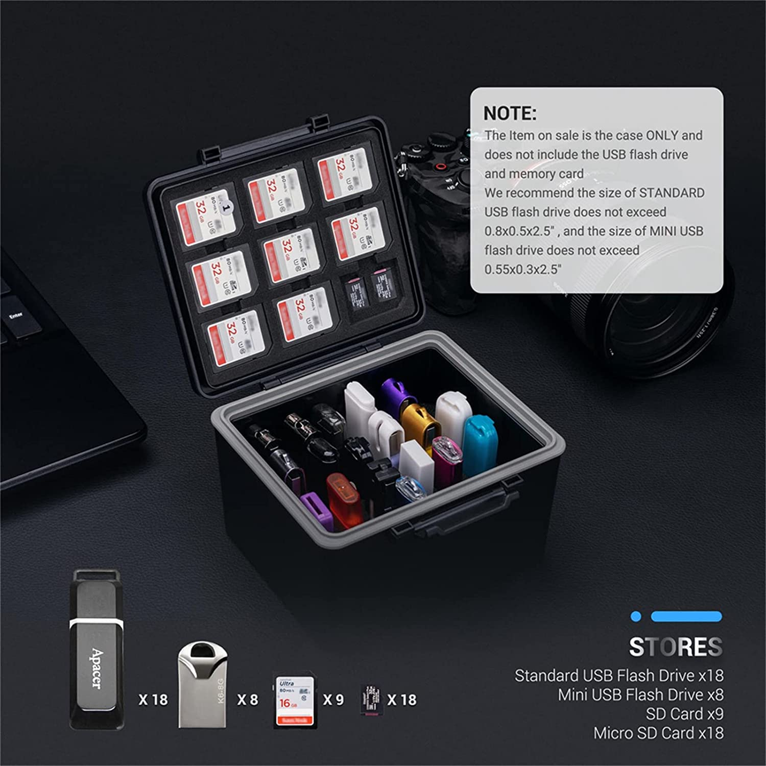 JJC USB Flash Drive Memroy Stick U Disk Case Holder Bag Storage Protective, Thumb Drive Organizer for 26 USB A/USB C Jump Drive, 9 SD SDXC SDHC & 18 Micro SD TF Card Case Holder image number 6