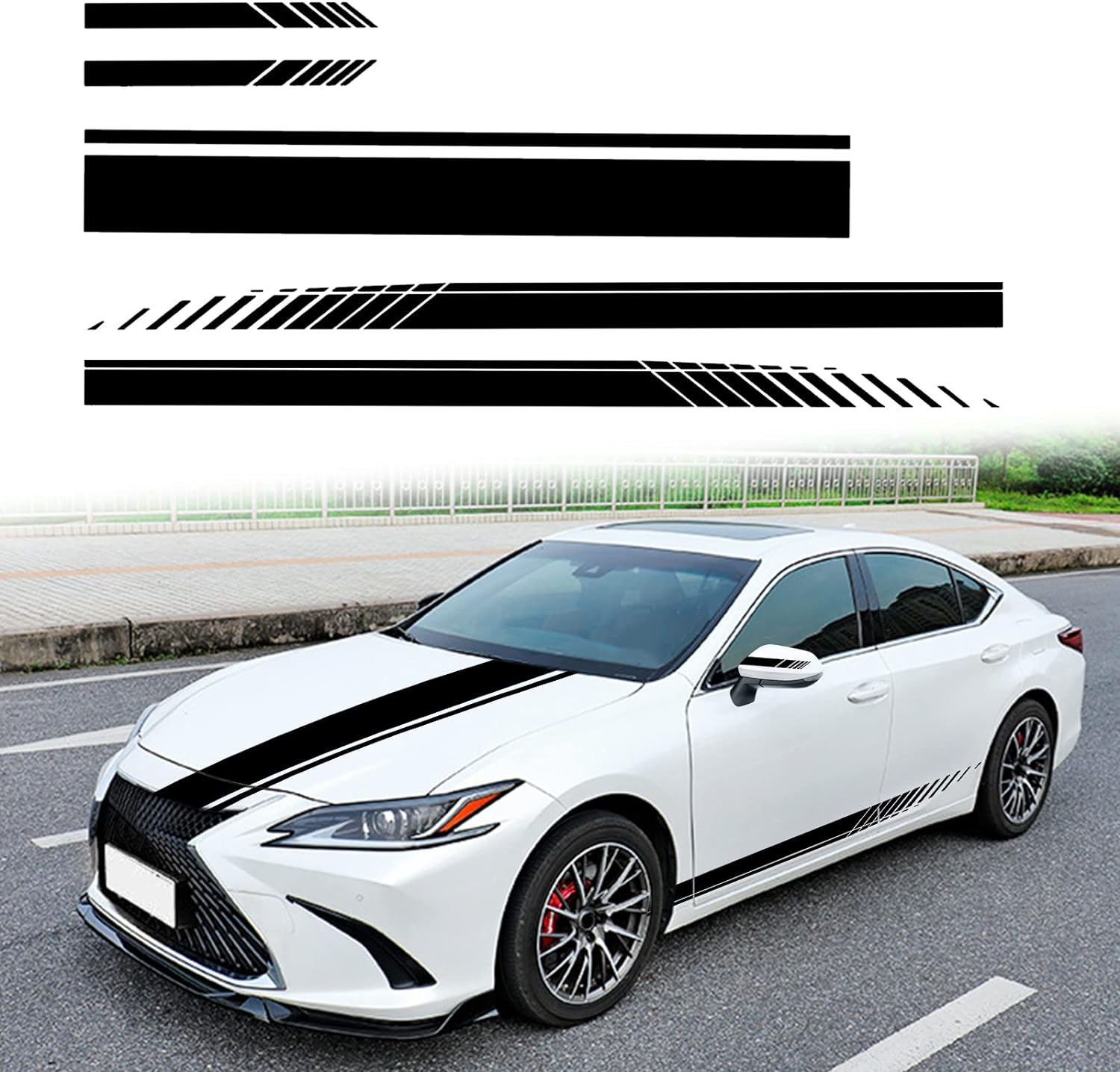 5PCS Car Hood Car Body Rearview Mirror Modified Sport Style Stripe Sticker Graphic Vinyl Racing Stripe Decal Decoration Accessories Sticker for Cars Orange