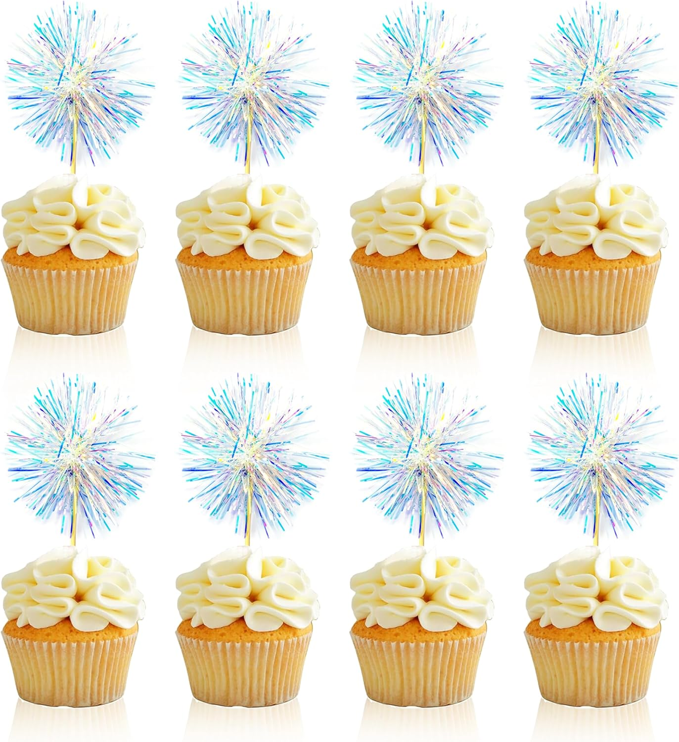 30PCS Foil Firework Cupcake Toppers, Takemay Happy Birthday Rose Cake Toppers, Sparkle Tinsel Flower Drink Stirrers Cocktail Food Fruit Toothpicks for Xmas Party Birthday Wedding Ceremony image number 5