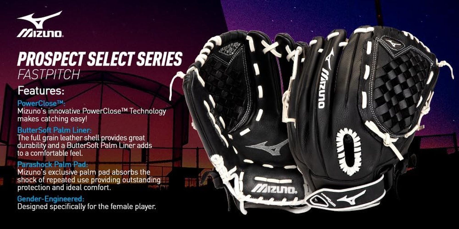 Mizuno Prospect Select Fastpitch Softball Glove Series | Full Grain Leather | Female Specific Patterns | Buttersoft Palm Liner image number 2