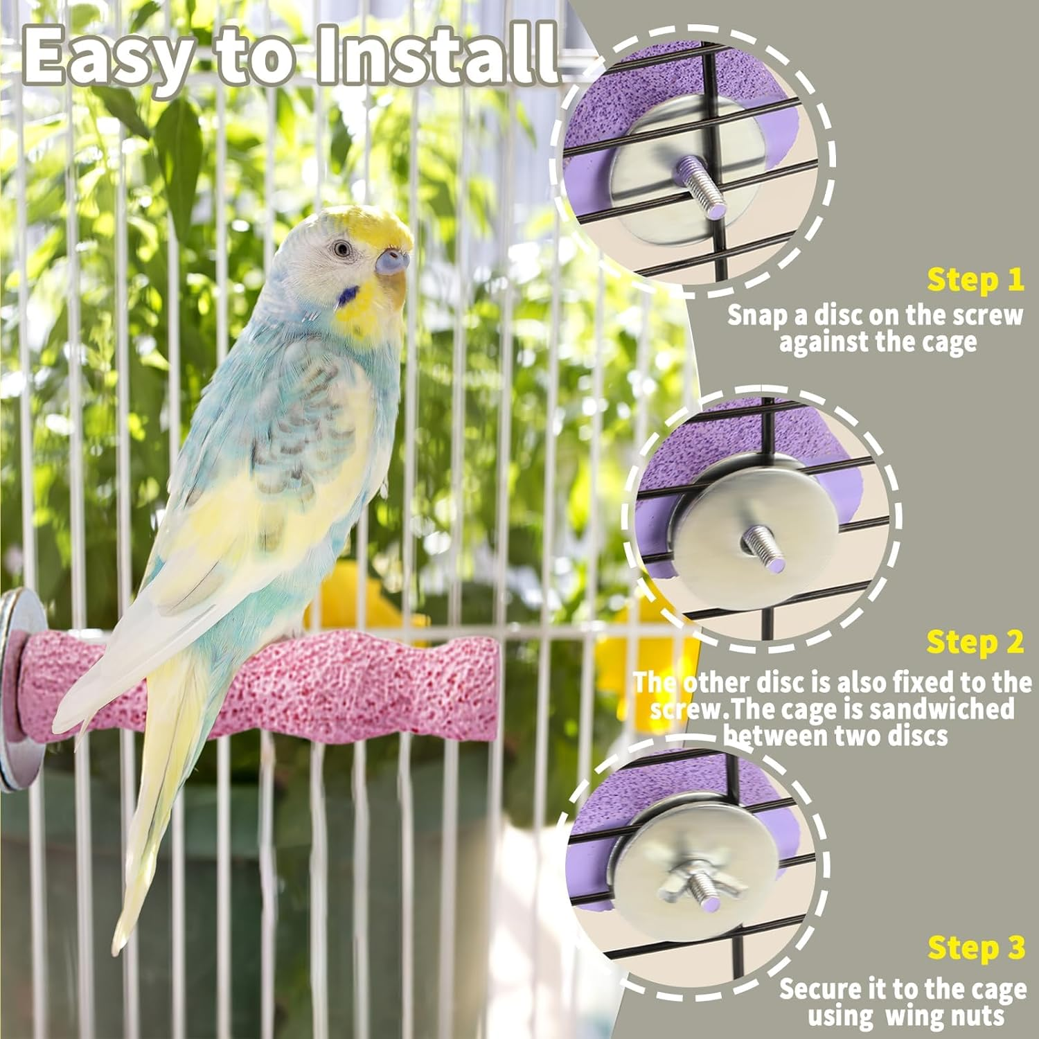 Bird Cage Perch Stand with Grinding Stone, 4-Piece Platform Set, Claw Trimmer for Budgies, Parakeets, Cockatiels, Conures image number 3