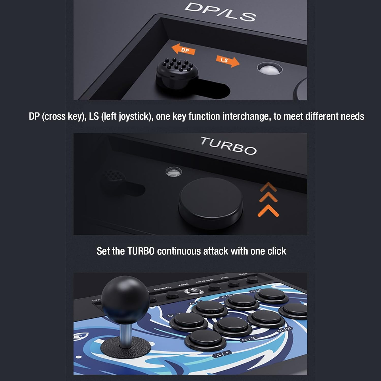 Fighting Stick Controller, DP LS Two Modes Fight Stick Joystick, 360&deg; Wide Angle Game with Non Slip Rubber Base, for for for Lite, PC image number 5