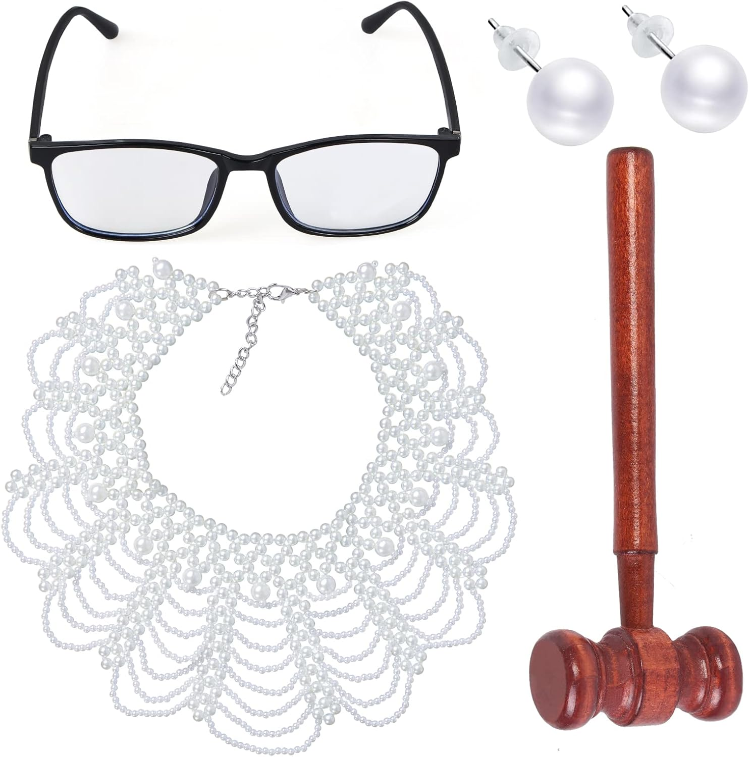4 Pieces Judge Costume Accessories Set Women'S RBG Dissent Collar Beaded False Collar Necklace Costume for Halloween