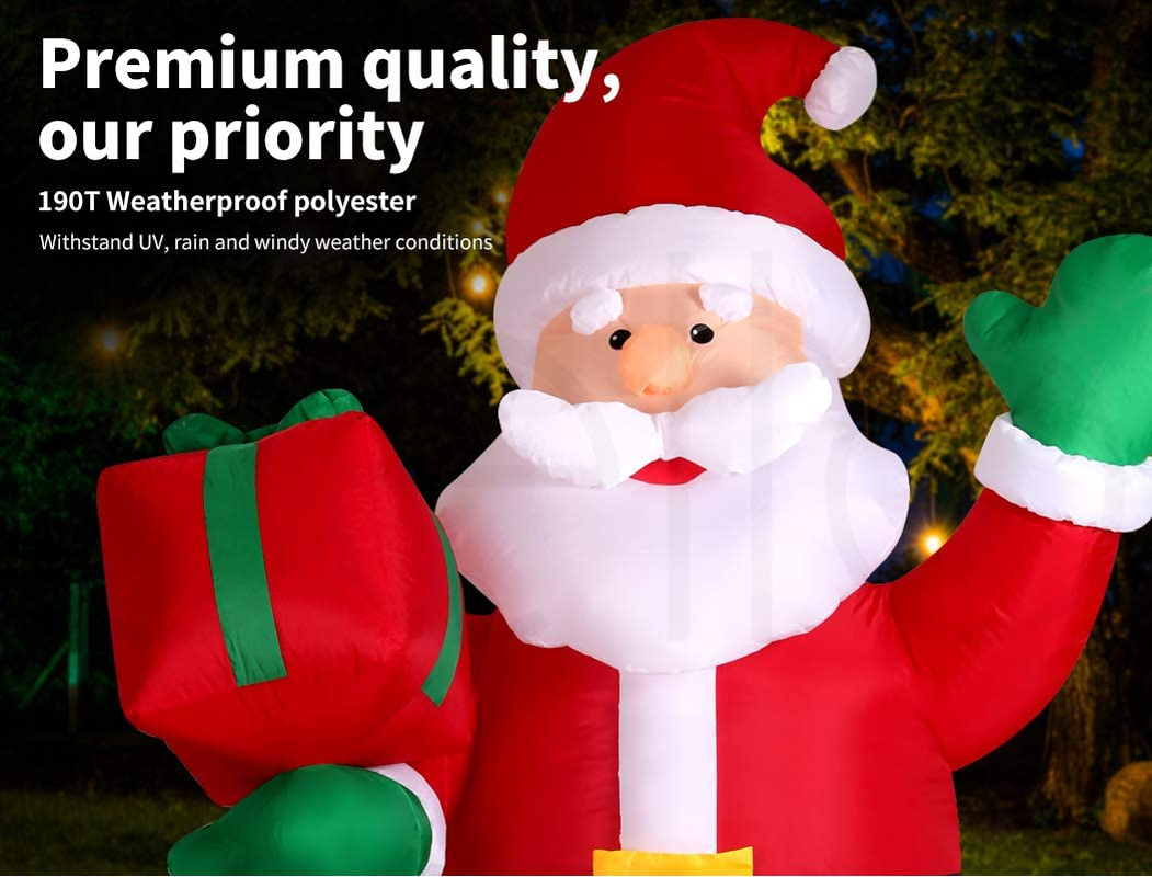 Santaco 1.8M Christmas Inflatable Santa on Gift Box with 12 LED Lights, Self-Inflating and Deflating with Built-In Fan, IP44 Waterproof Outdoor Decoration, Easy Setup,Festive Yard or Garden Decor image number 3