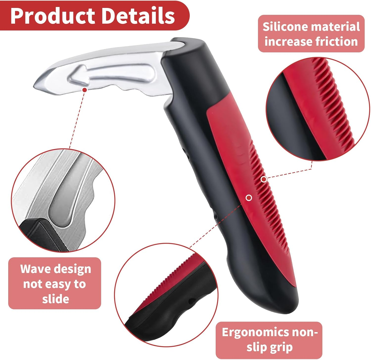 2 Pack Portable Vehicle Support Handle Assist, Multifunction Auto Vehicle Support Handle Insert Door Latch Car Handle for Getting in and Out of Car, Window Breaker Standing Mobility Aid for Car (Red) image number 5